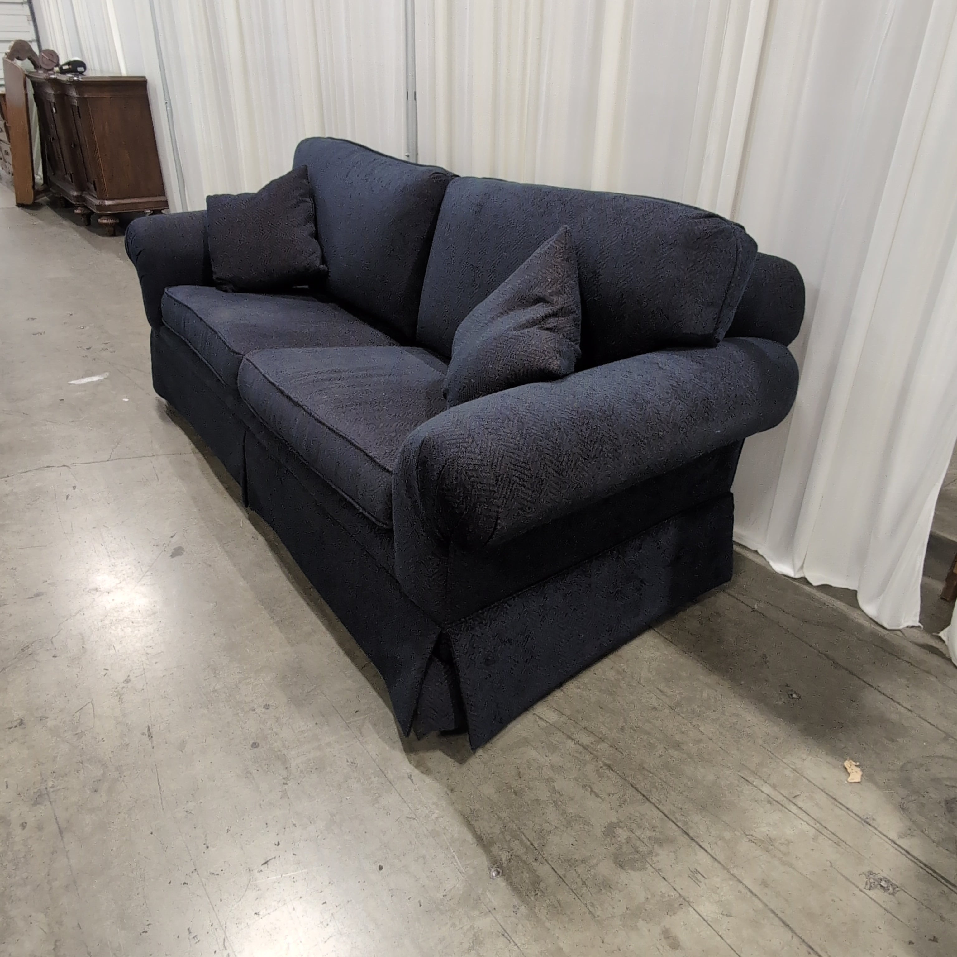 Navy Blue Fabric Skirted Base Couch