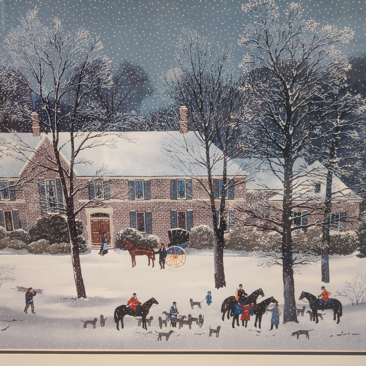 Michel Delacroix Winter Village Scene Print in Silver Frame
