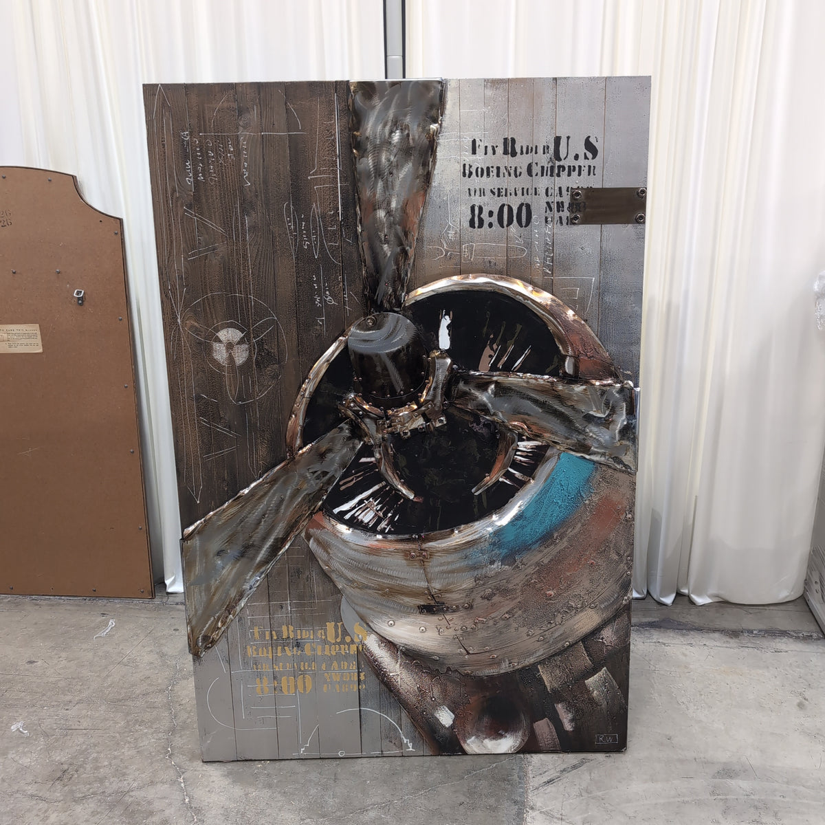 Industrial Mixed Media Wall Art with Propeller Design