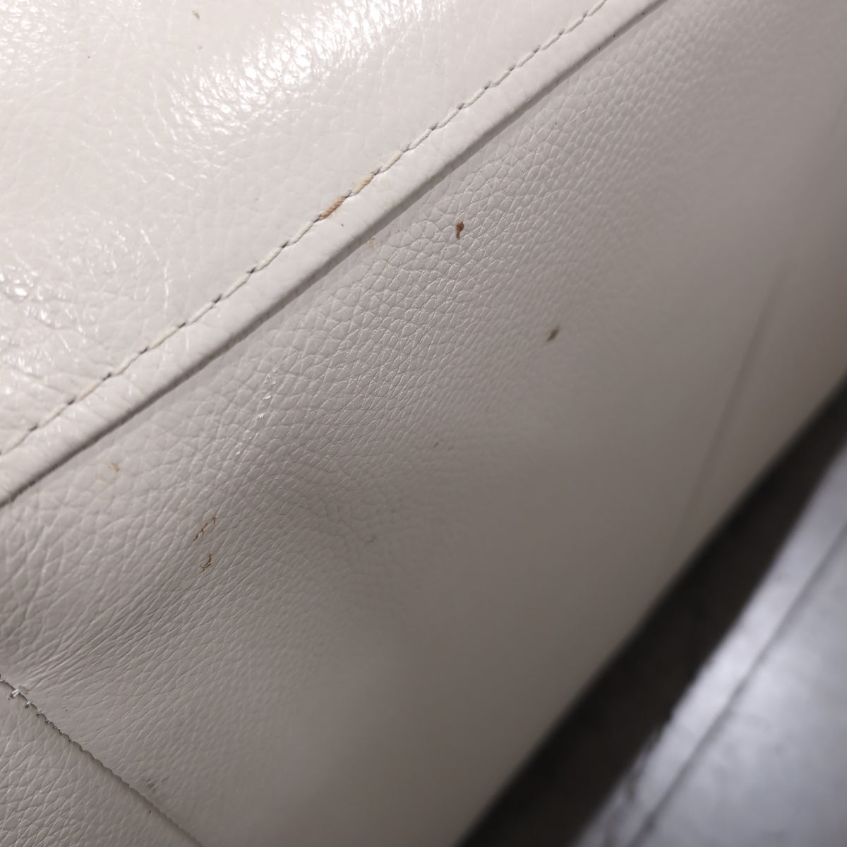 Cream Tufted Leather Three-Seat Couch
