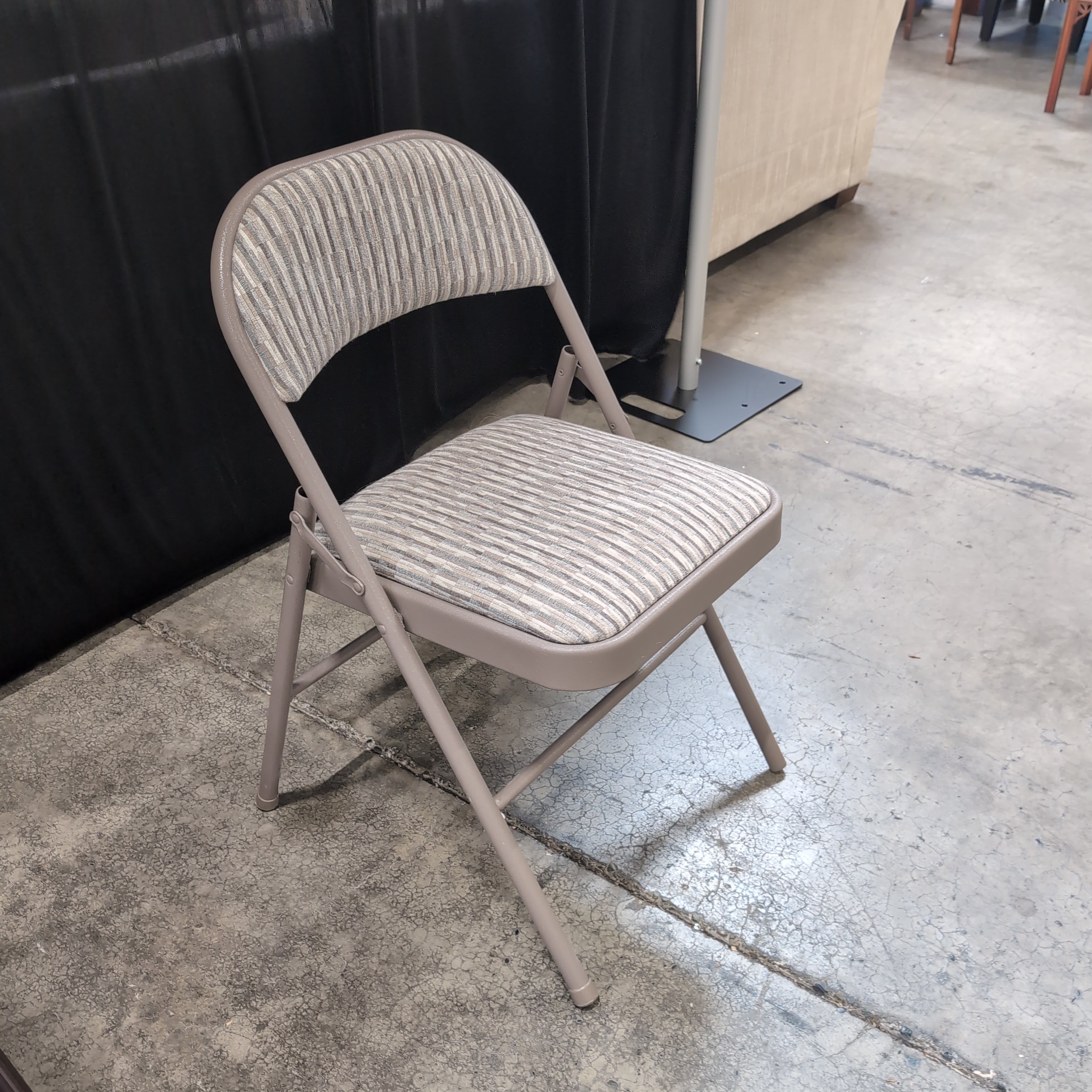 Taupe Metal Folding Chair with Padded Seat