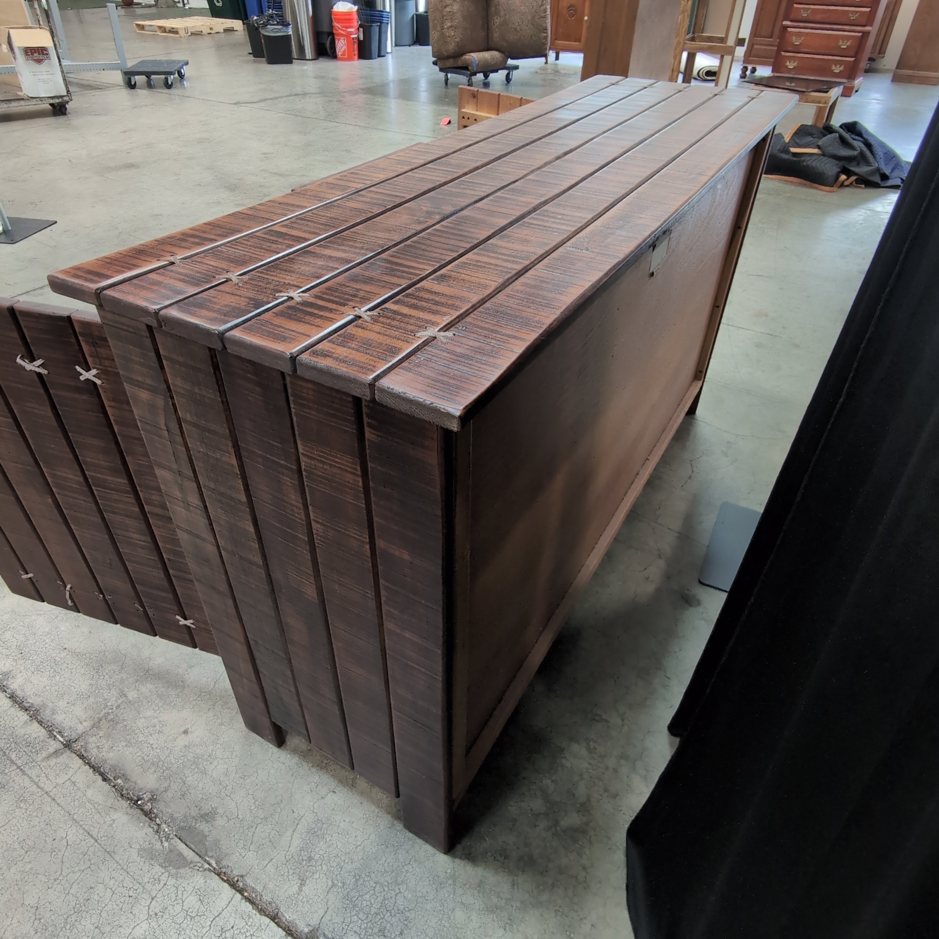 Rustic Dark Wood Buffet with X-Stitched Detail Doors