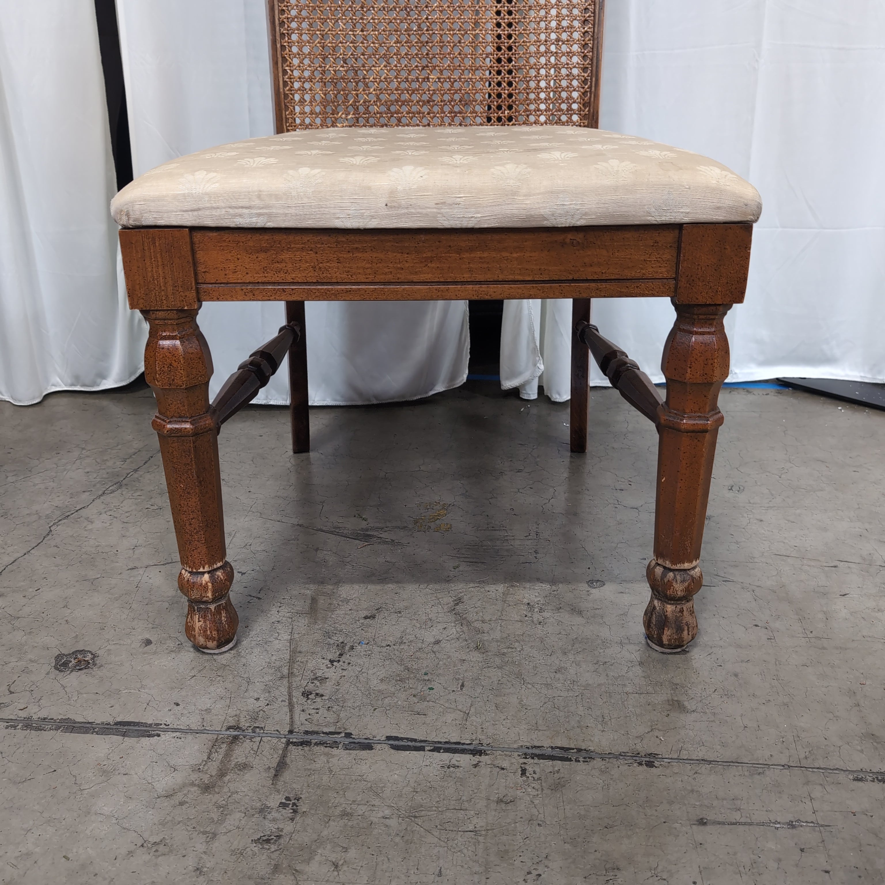 French Provincial Brown Wood Dining Chair with Shell Detail