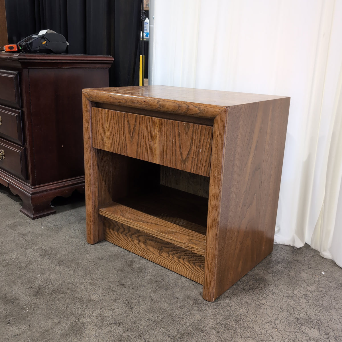 Brown Wood One-Drawer Nightstand with Open Shelf
