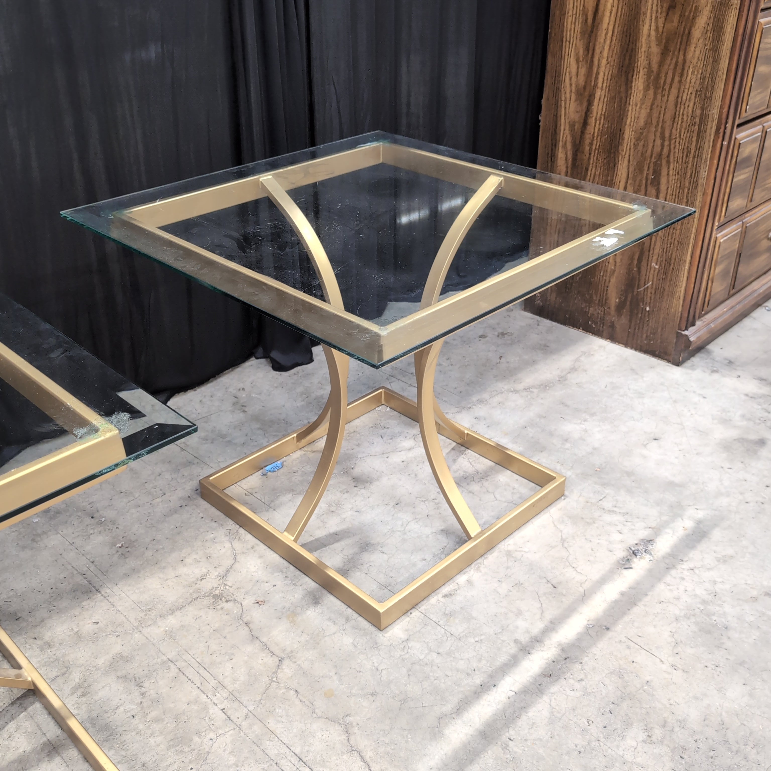 Geometric Gold Metal Coffee Table with Glass Top