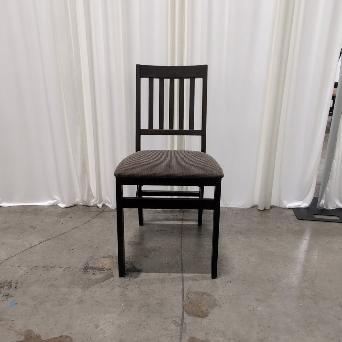 Dark Wood Slat Back Dining Chair with Upholstered Seat