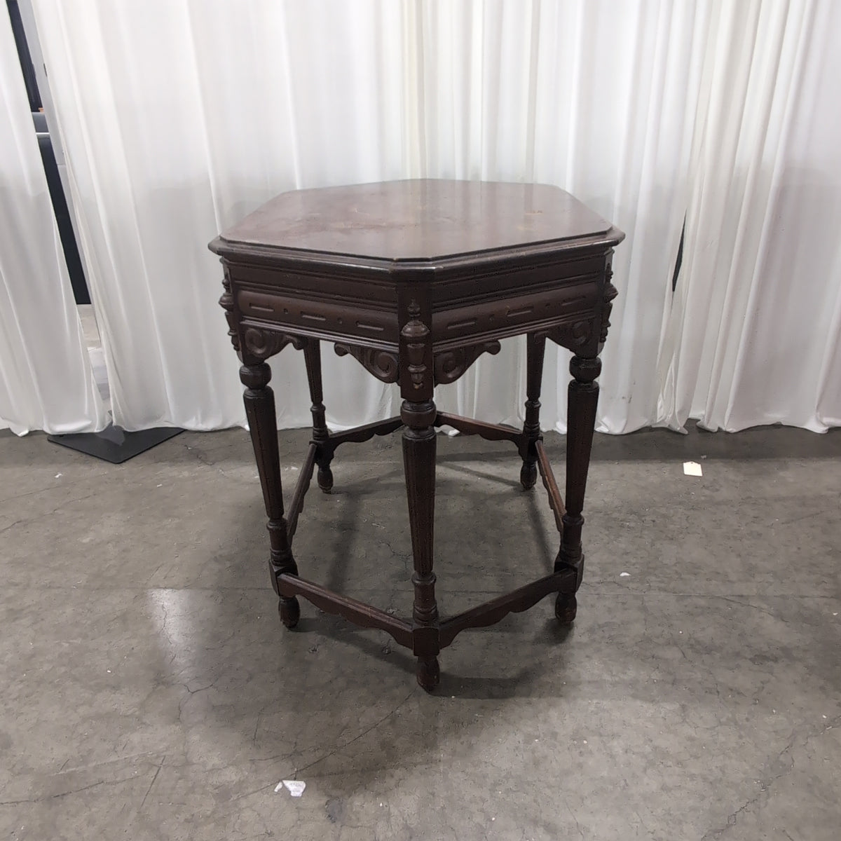 Dark Wood Hexagonal End Table with Carved Legs