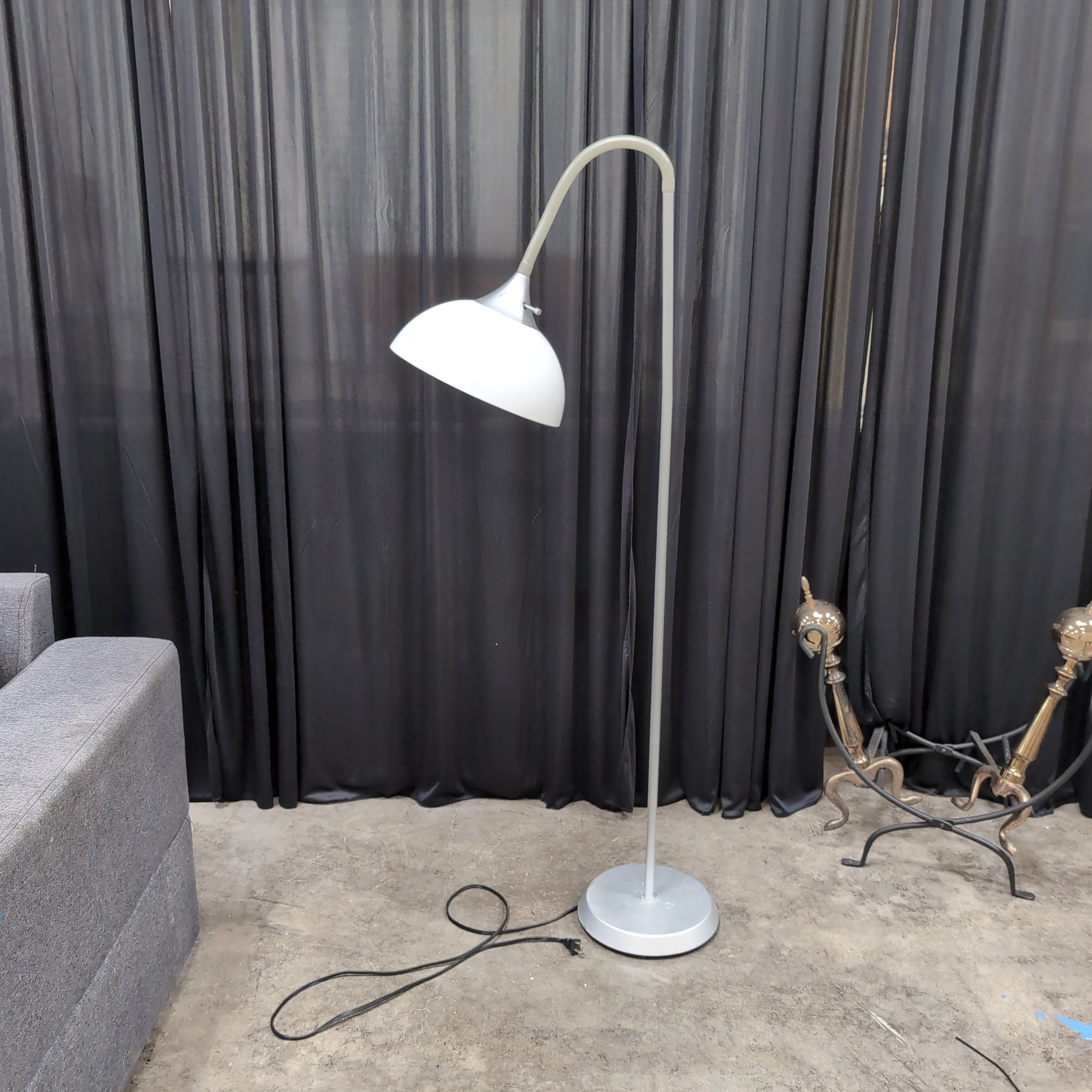 Modern Grey Arc Floor Lamp with White Shade