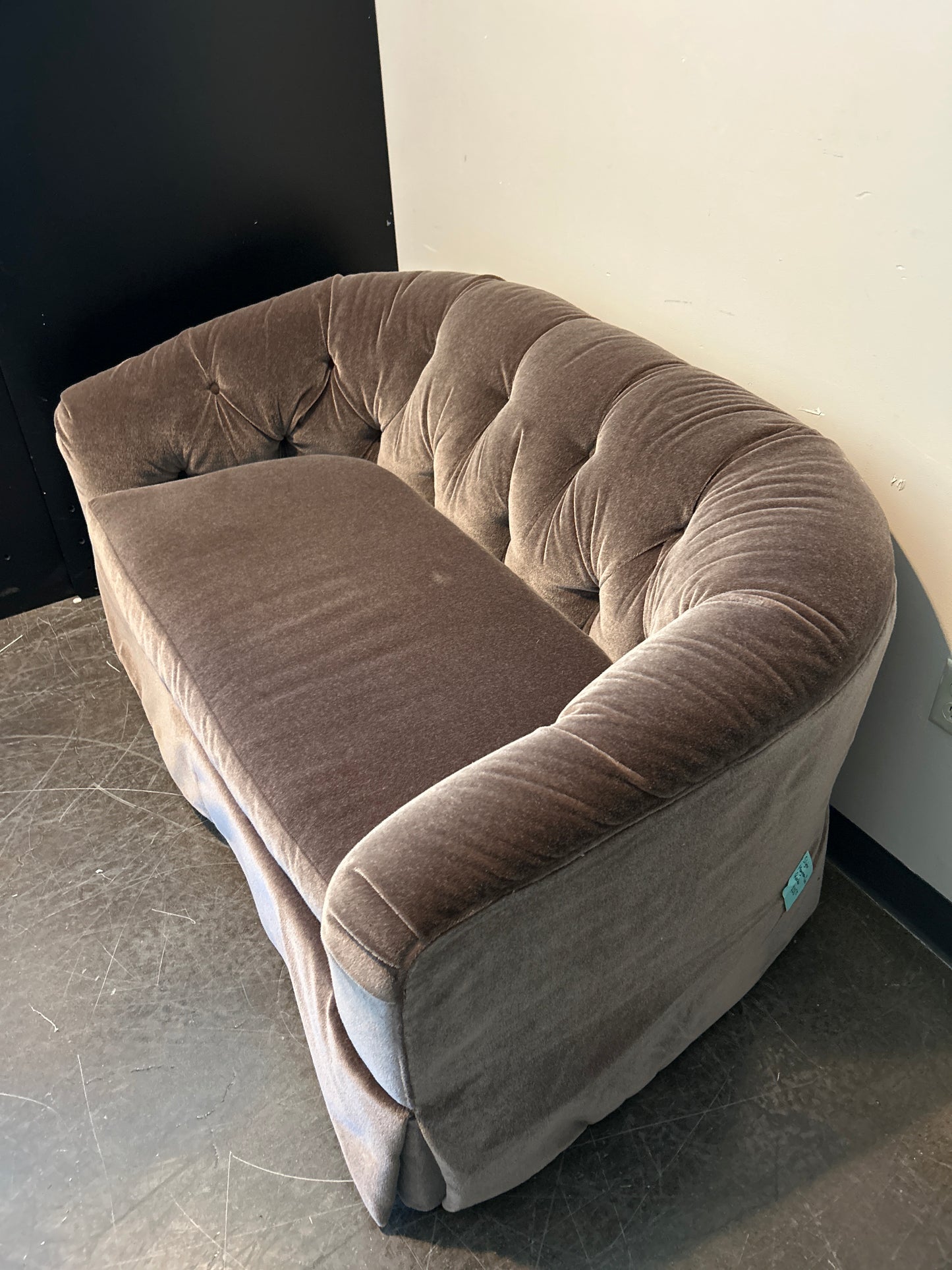 Custom Tufted Gray Velvet Loveseat