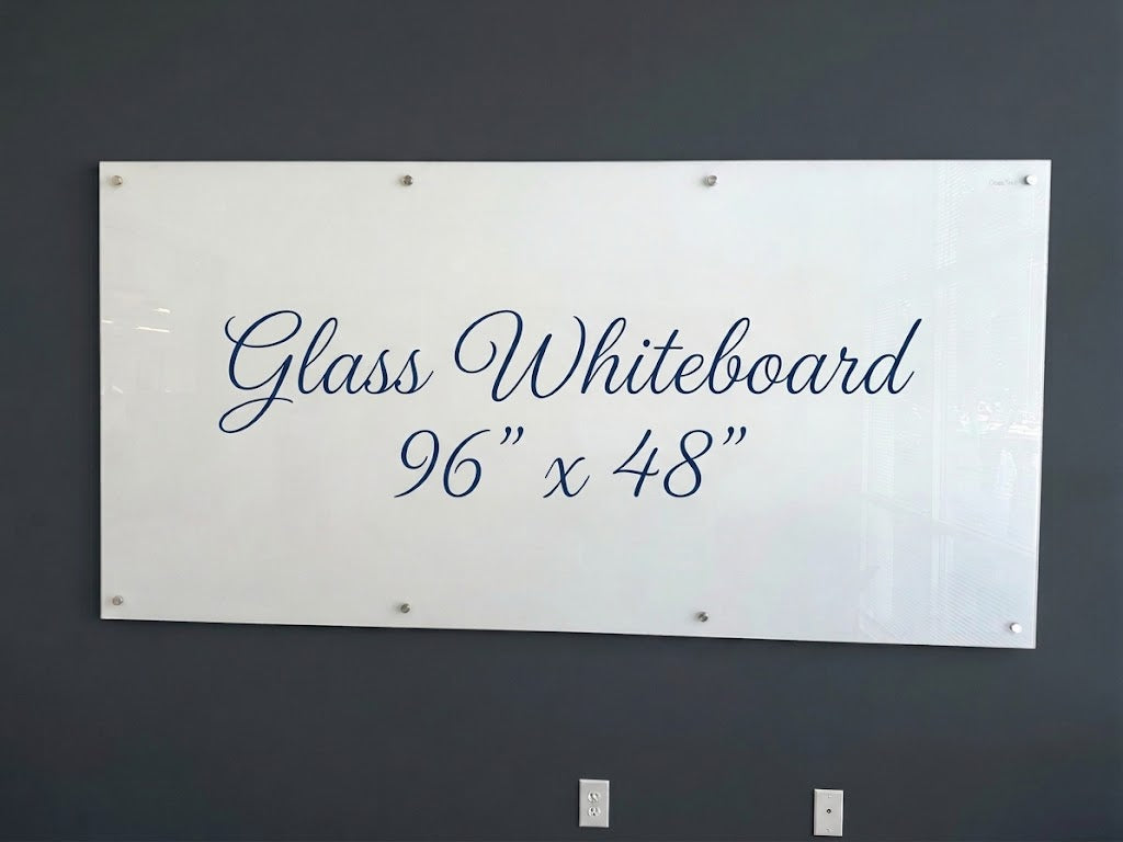 Global Industrial Magnetic Glass Dry Erase Board, 8 Foot x 4 Foot, Frameless White Tempered Glass