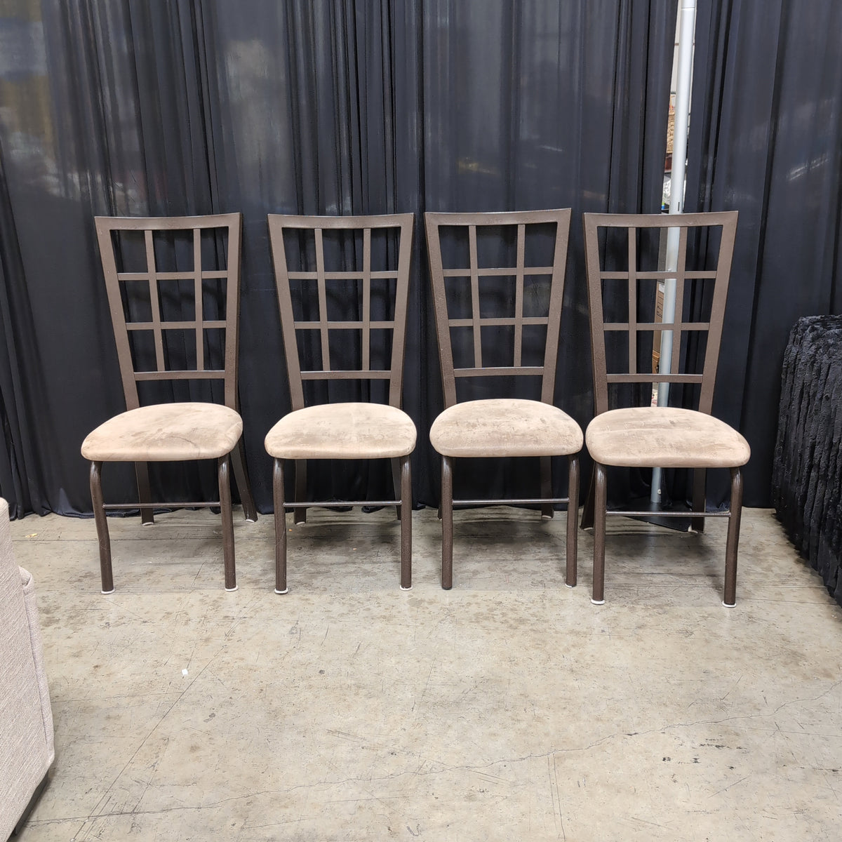 Set of Four Brown Metal Dining Chairs