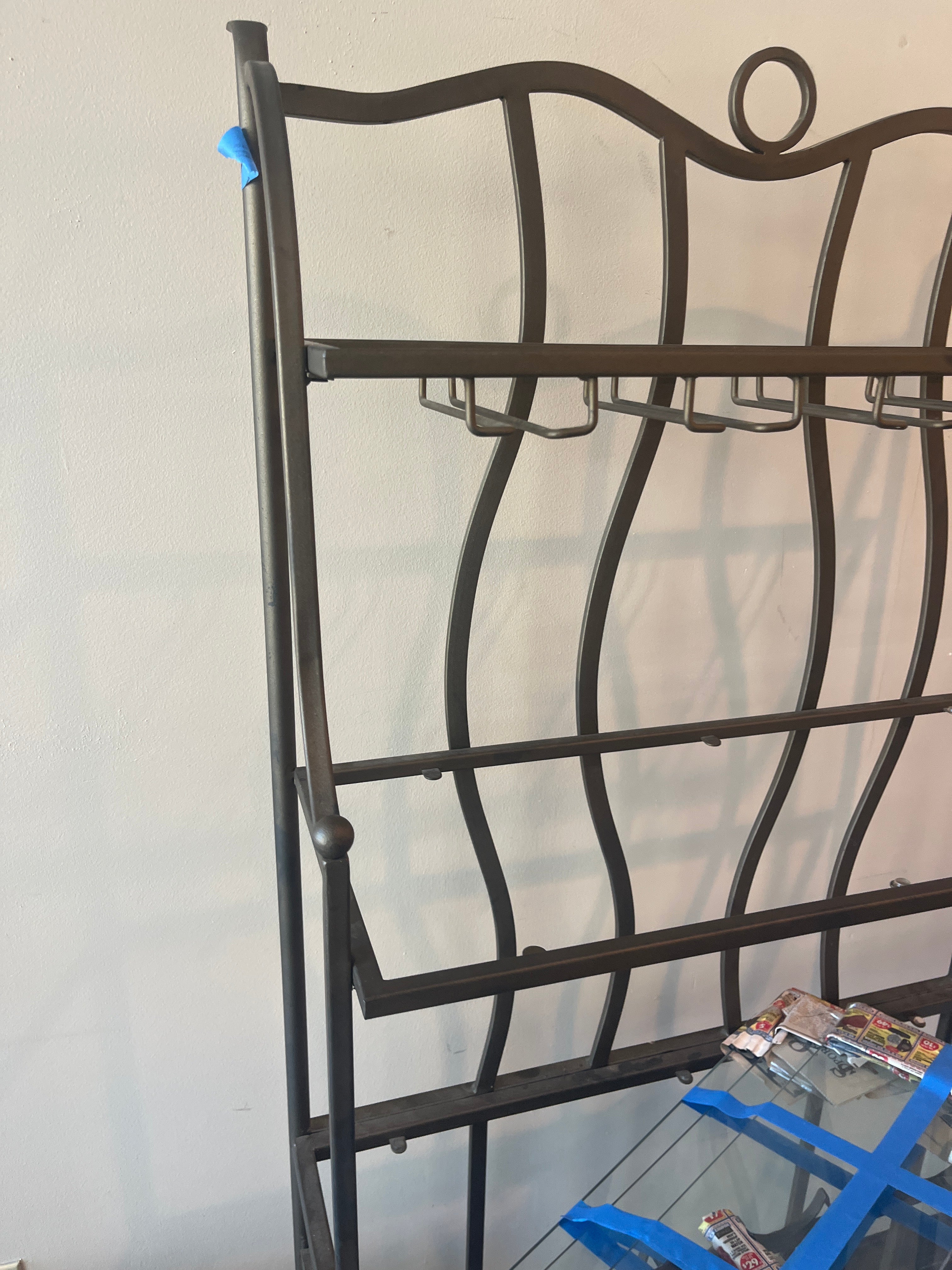 Ornate Metal Baker's Rack with Glass Shelves