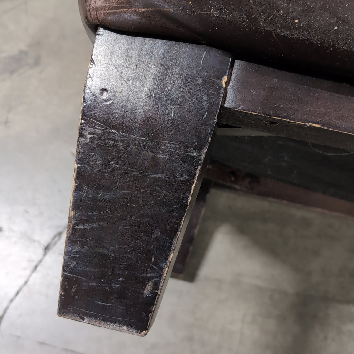 Rectangular Brown Leather Ottoman with Tufted Top