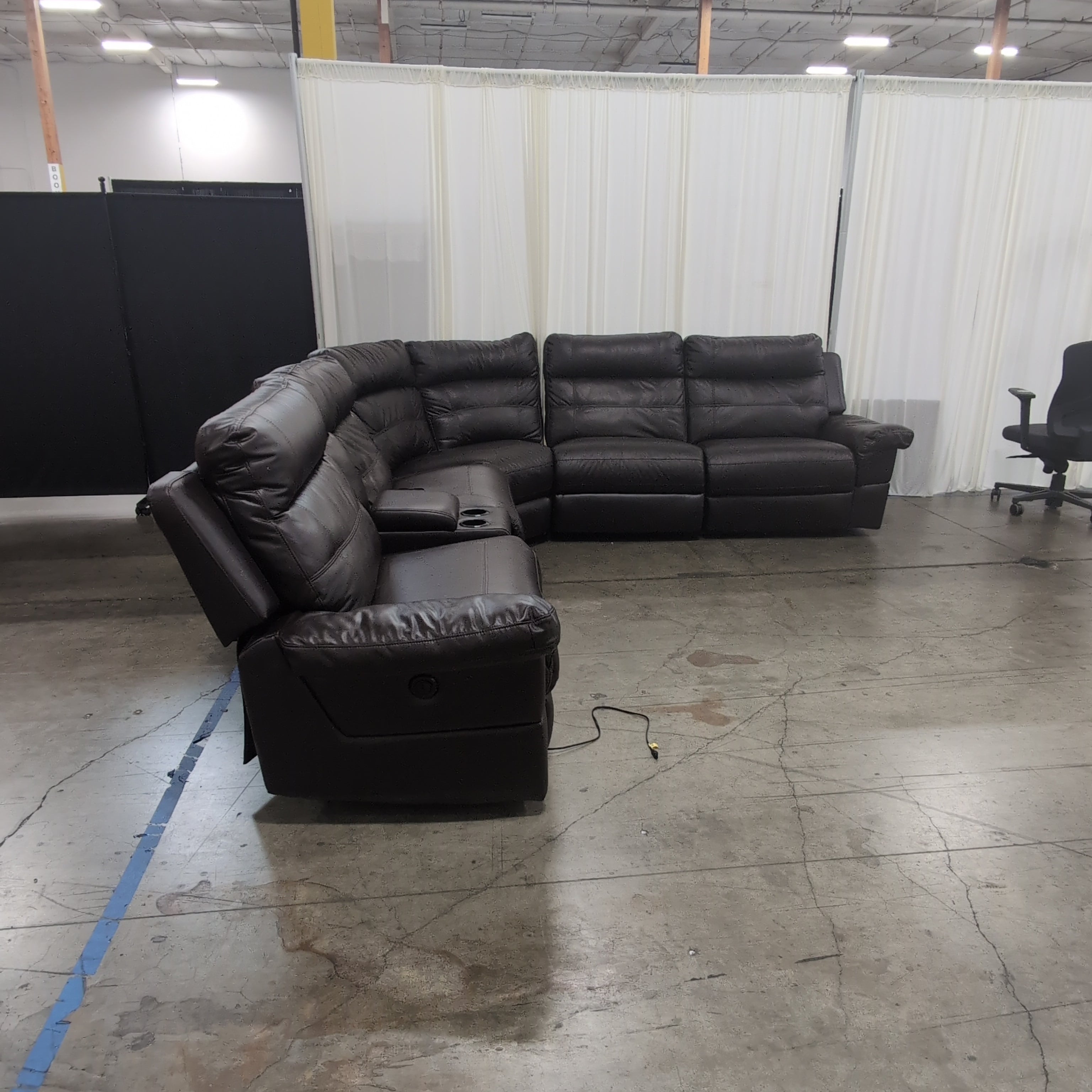 Dark Brown Leather Reclining Sectional Couch