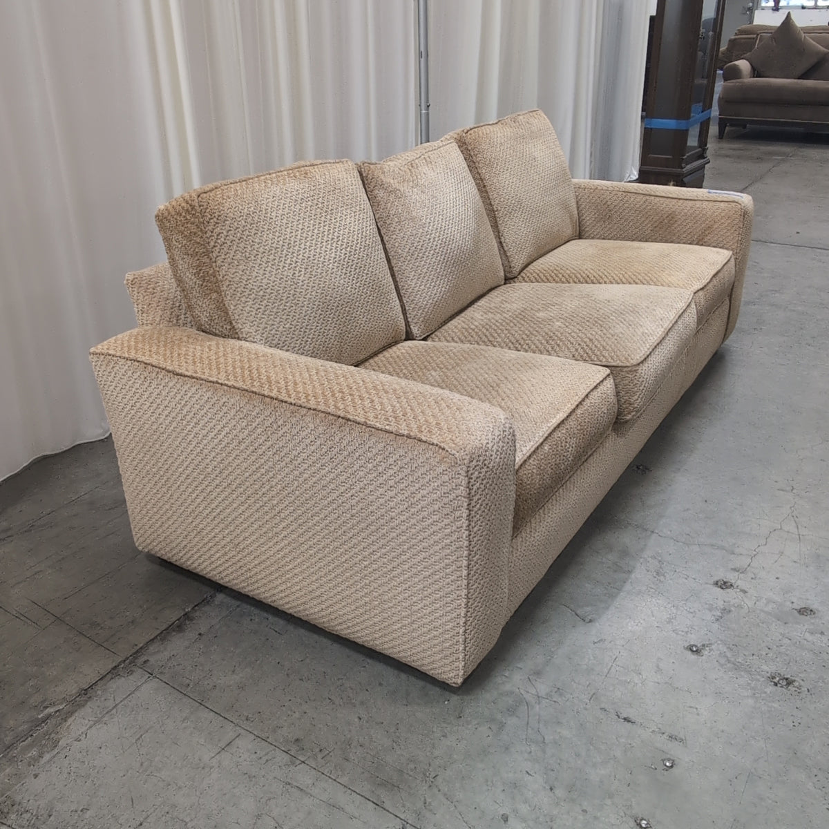 Classic Tan Upholstered Couch in Woven Fabric