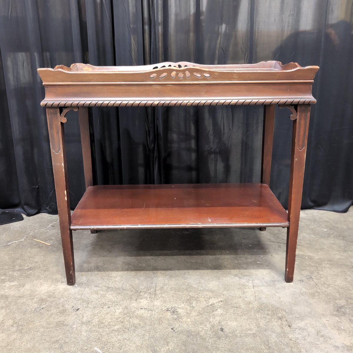 Dark Wood Carved Console Table with Lower Shelf
