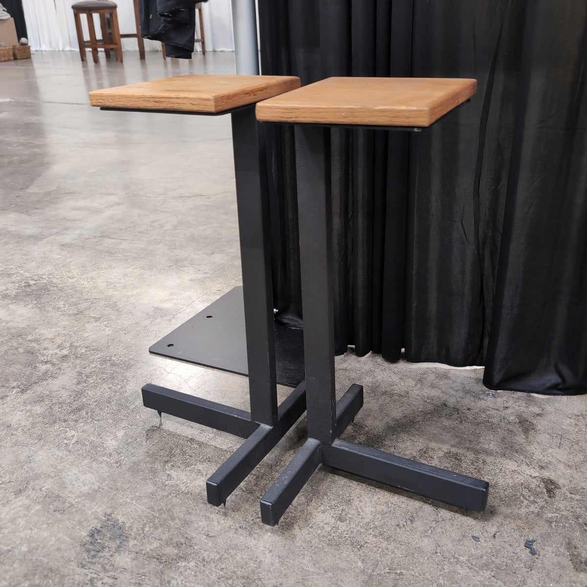 Pair of Wood Top Plant Stands
