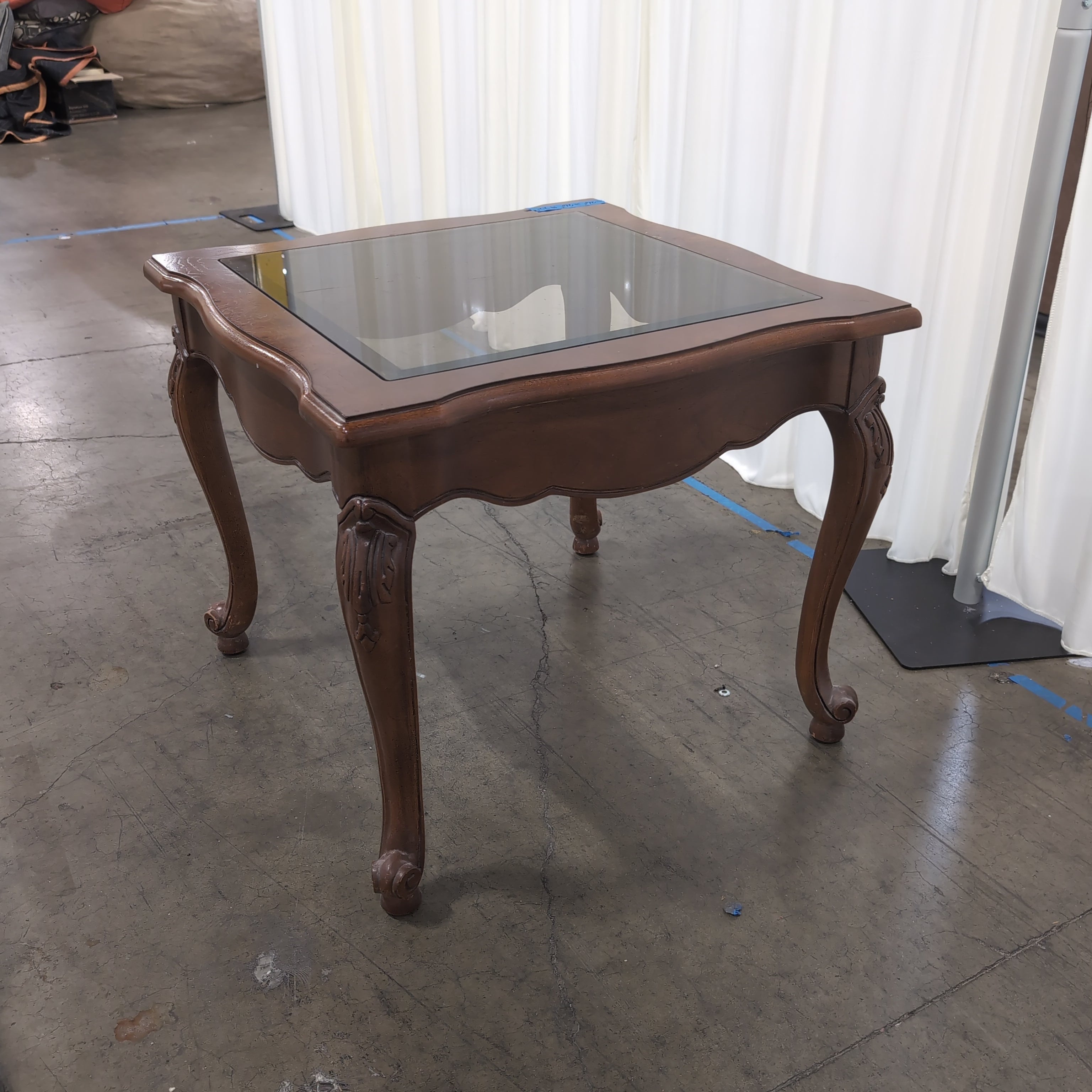 Traditional Dark Wood Coffee Table with Glass Top