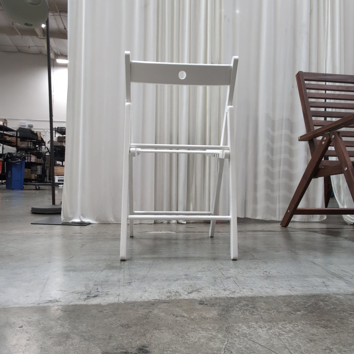 White Wood Folding Chair with Slatted Seat