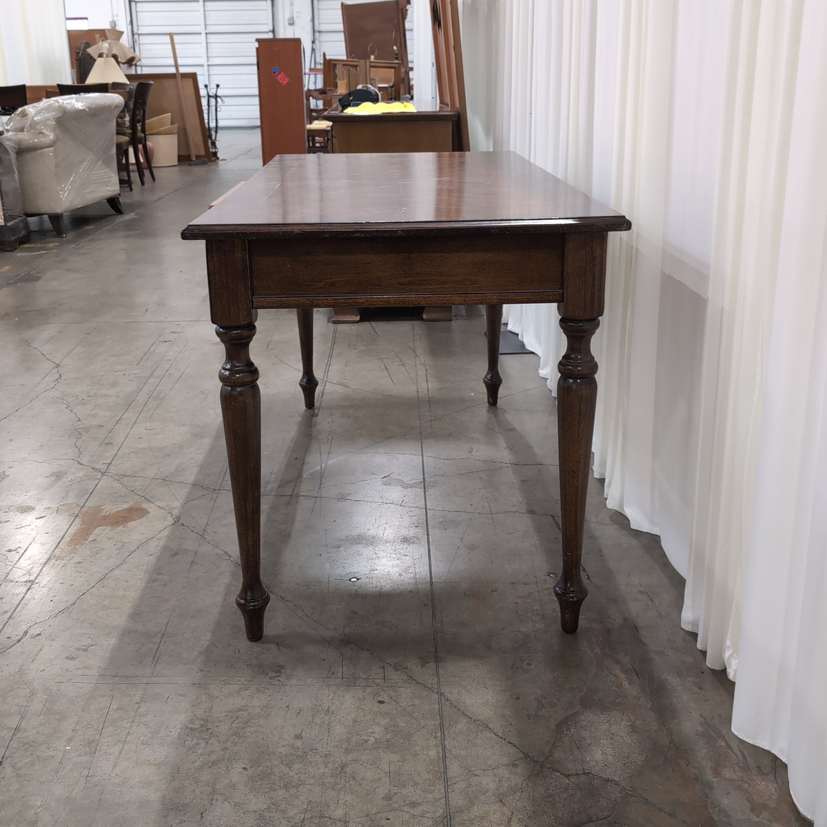 Classic Dark Brown Wood Dining Table with Turned Legs