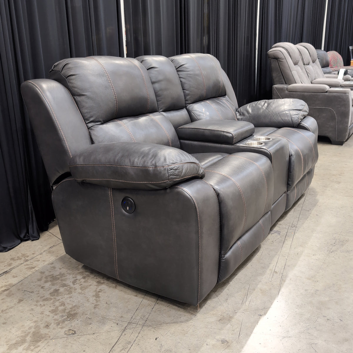 Dark Gray Faux Leather Reclining Loveseat with Console