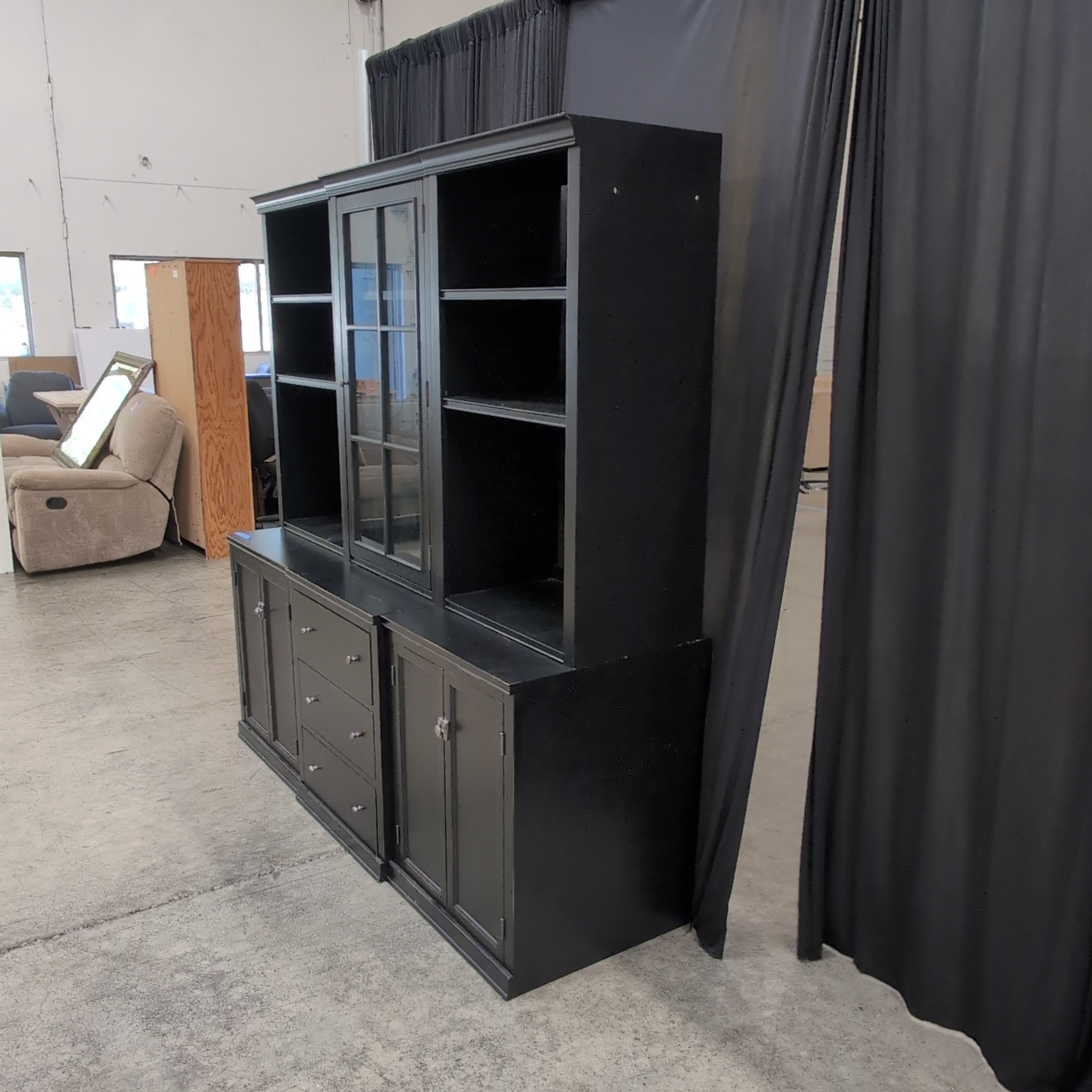 Black Wood Display China Cabinet with Glass Doors