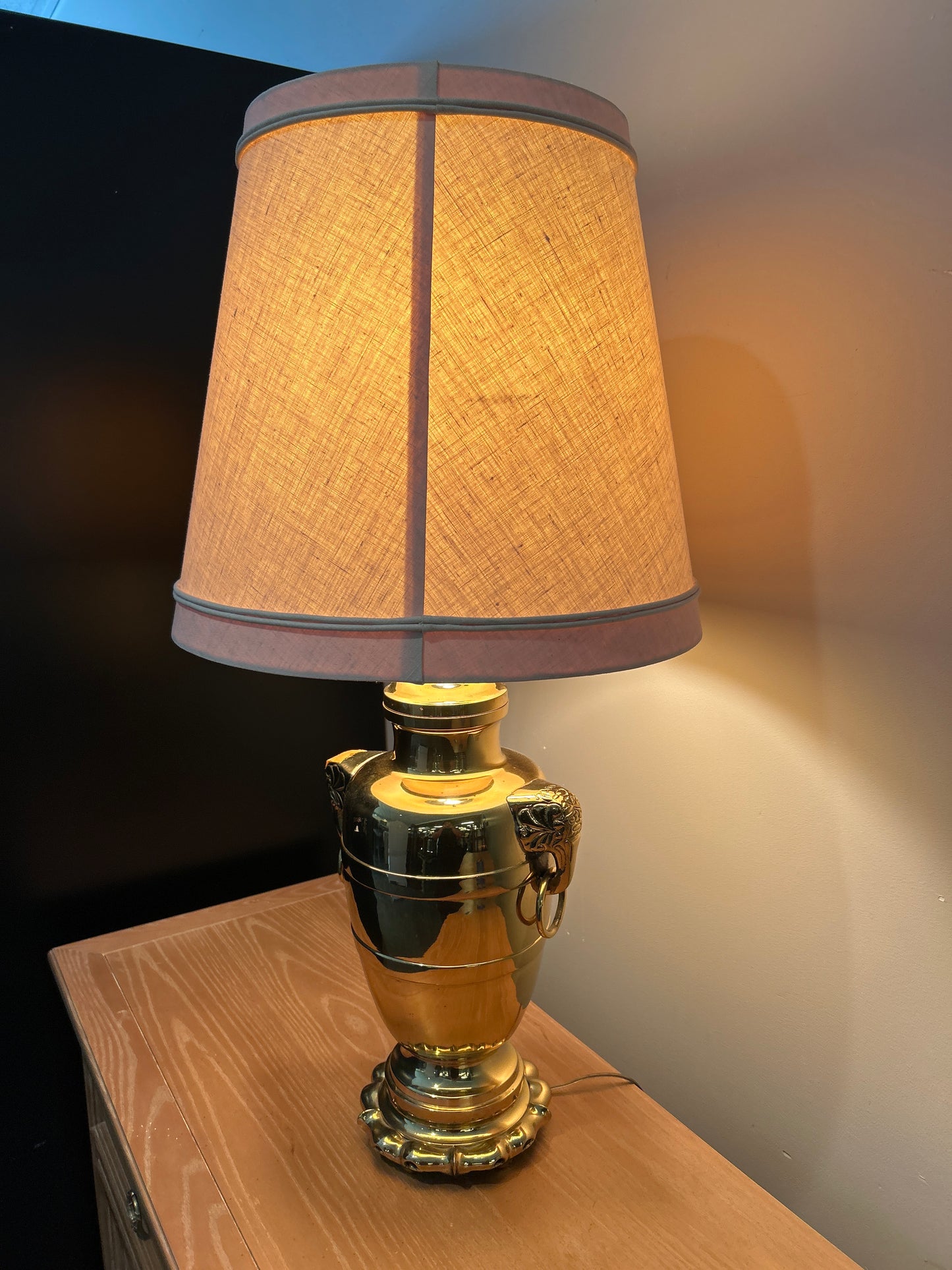 Baker Knapp And Tubbs Brass Table Lamp with Off-White Shade
