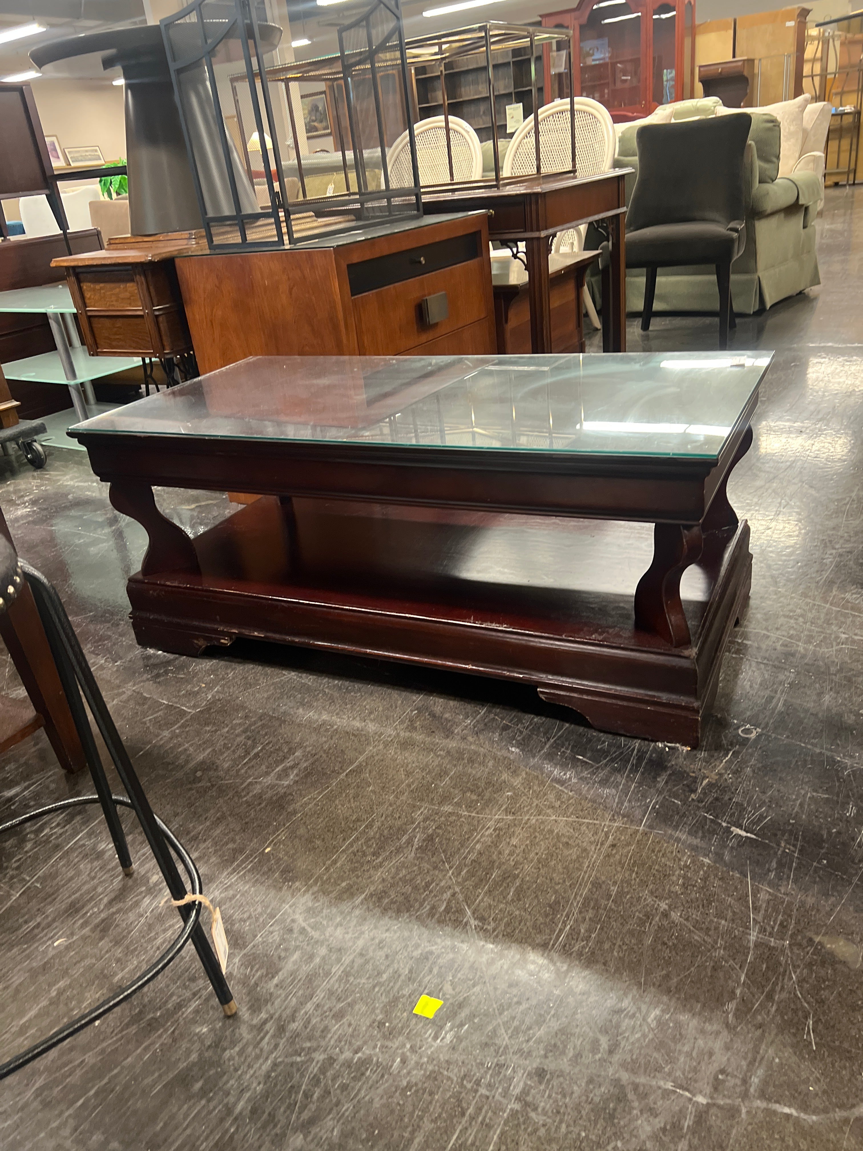 Cherrywood Coffee Table, Glass Top
