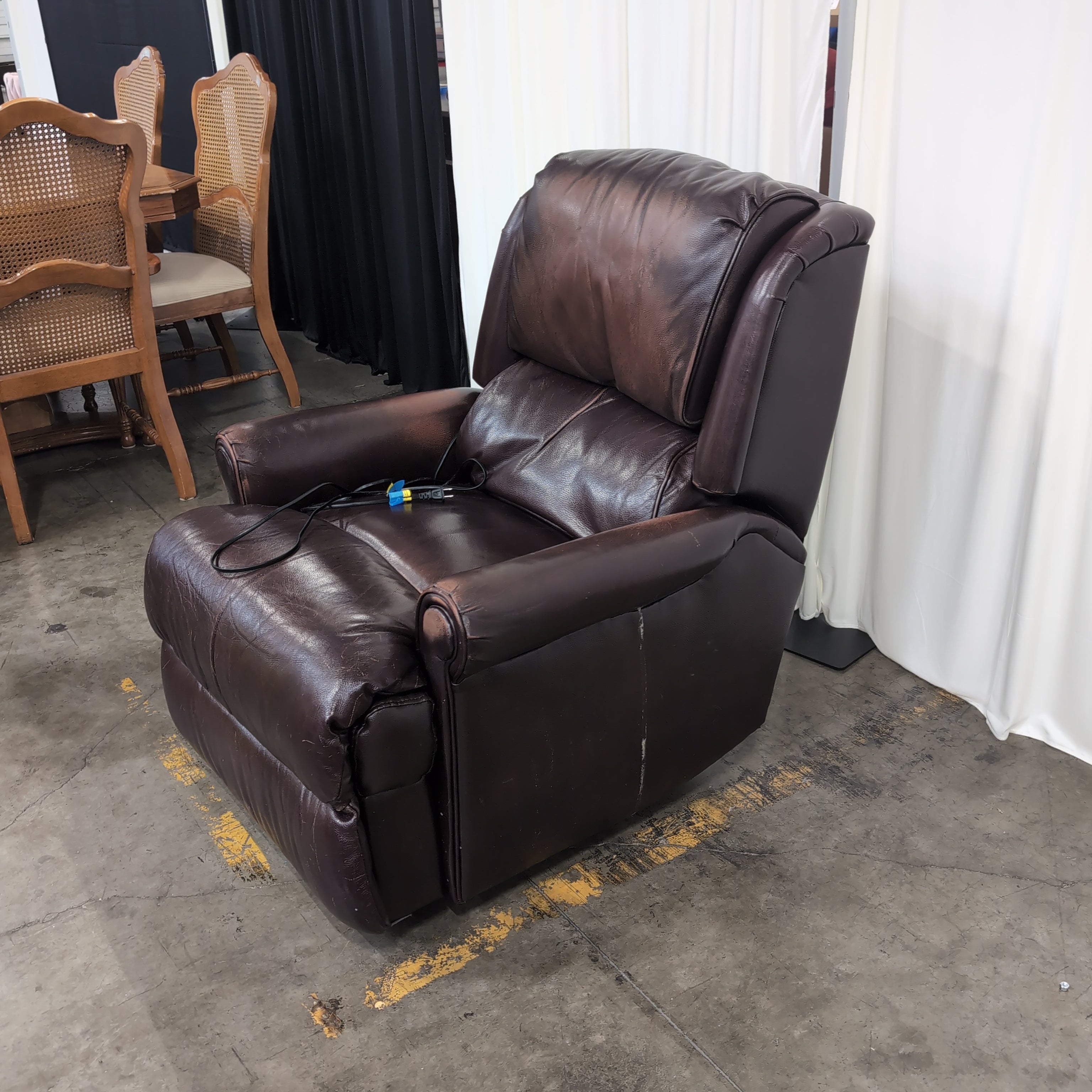 Plush Burgundy Padded Recliner in Leather