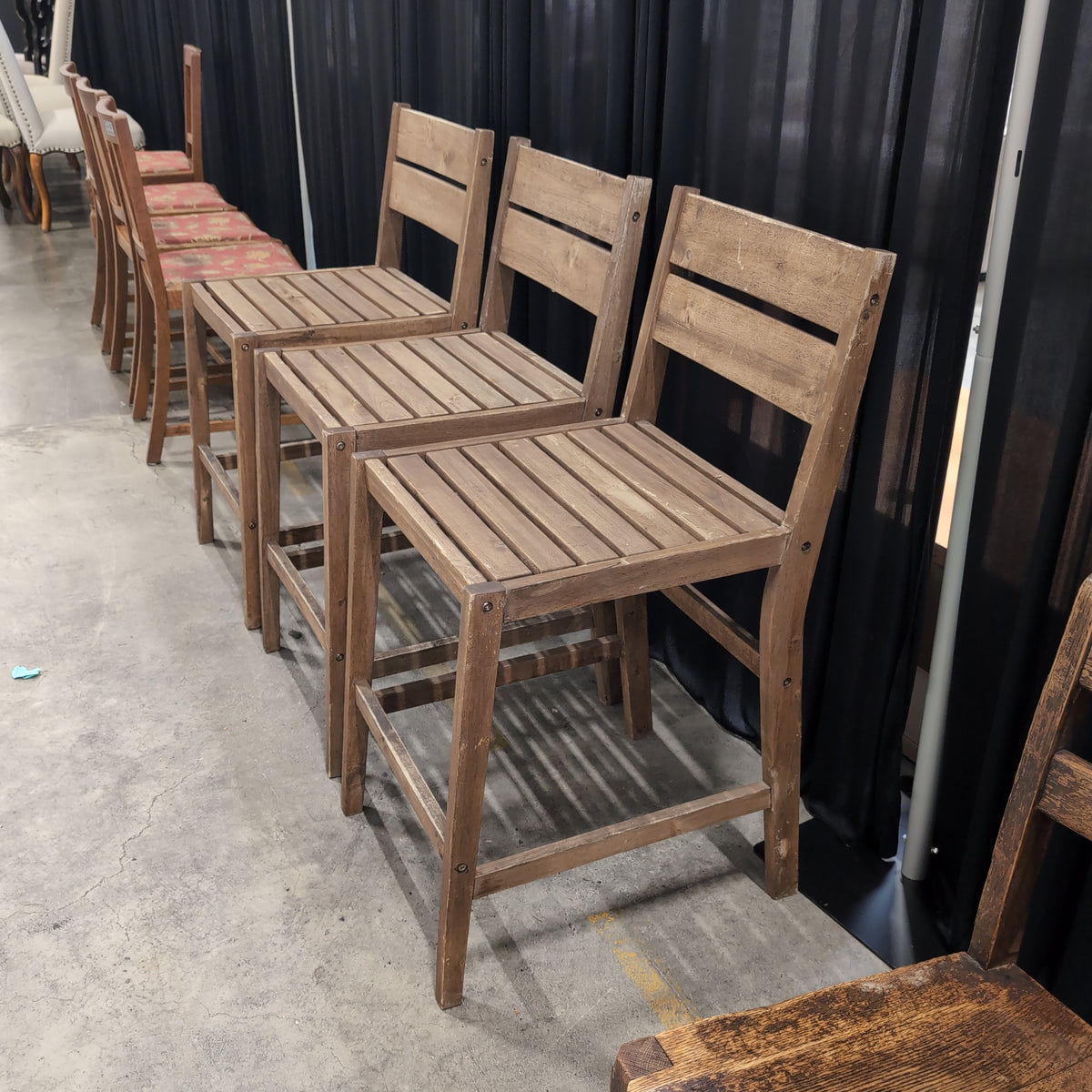 Brown Wood Slatted Back Bar Stool