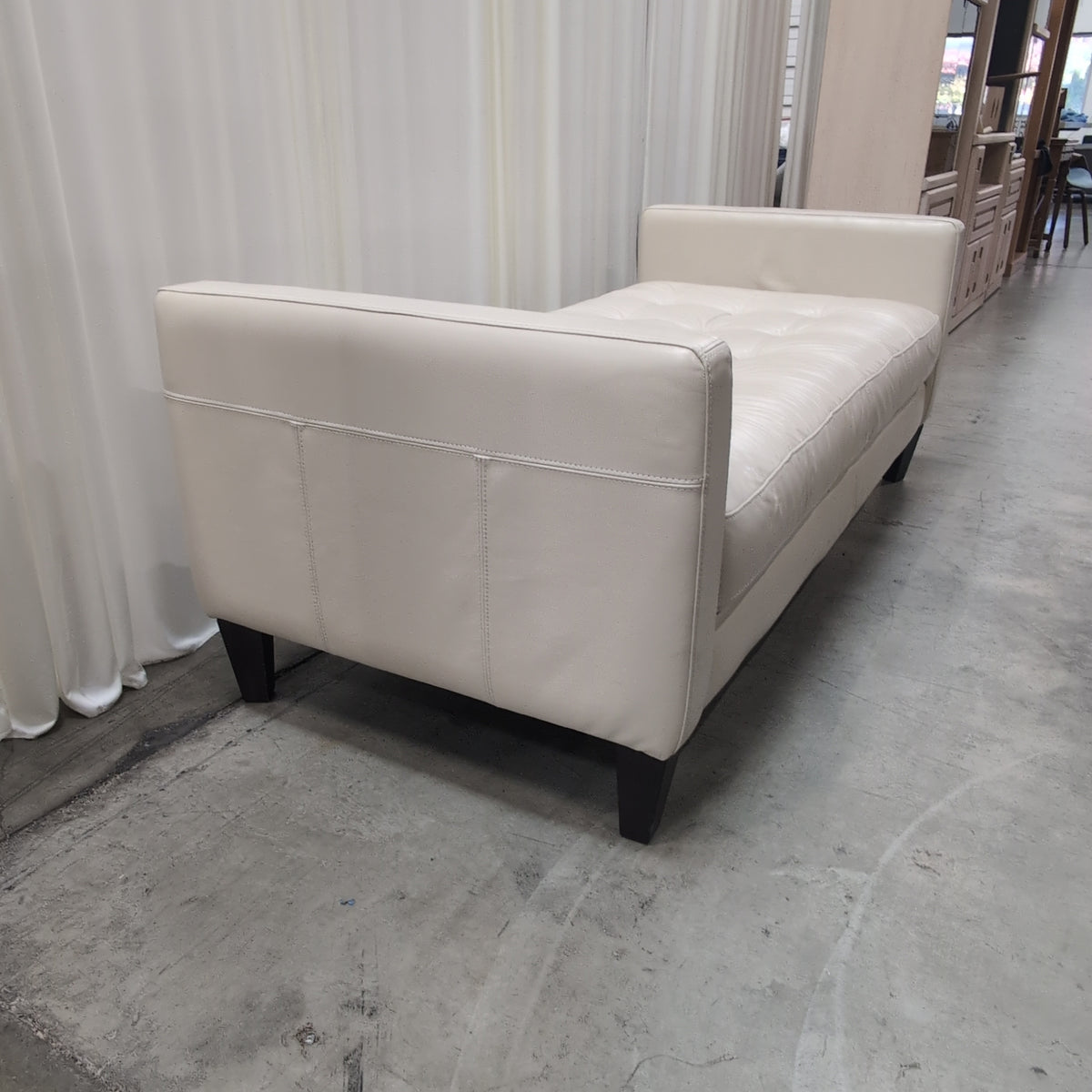Cream Tufted Leather Couch