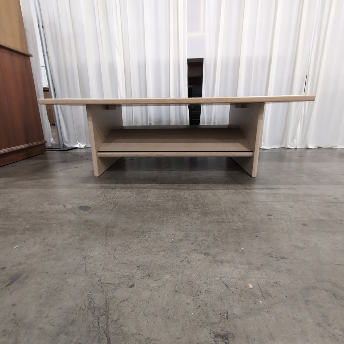 Light Wood Rectangular Coffee Table with Tile Inlay