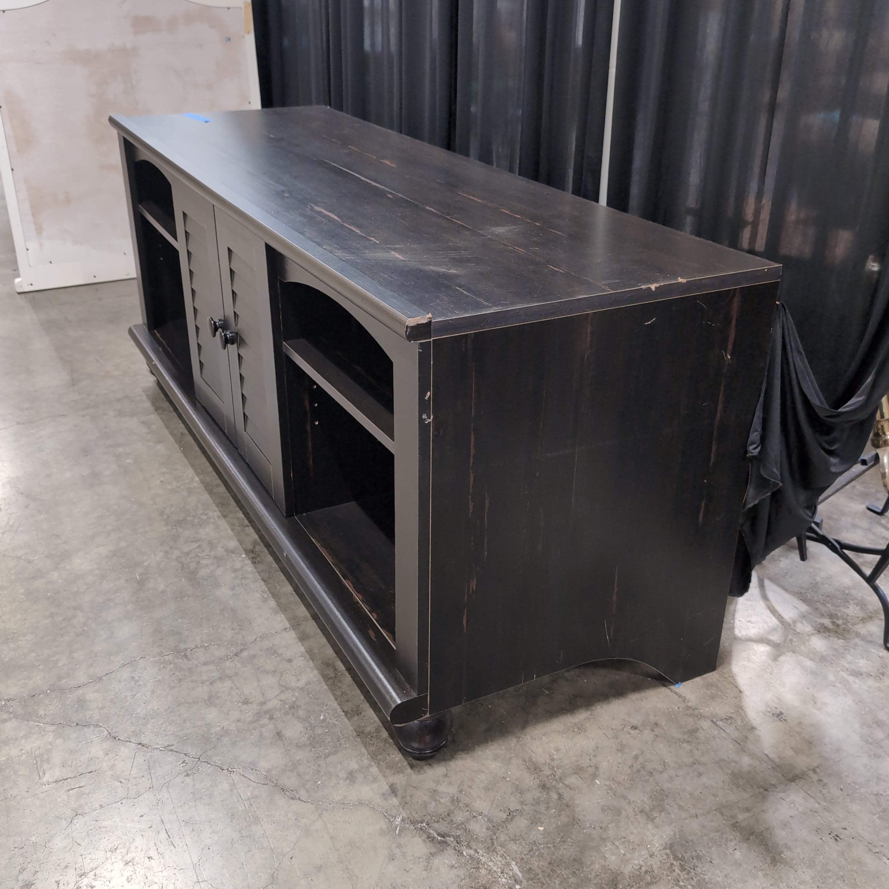 Dark Espresso Wood TV Stand with Louvered Doors