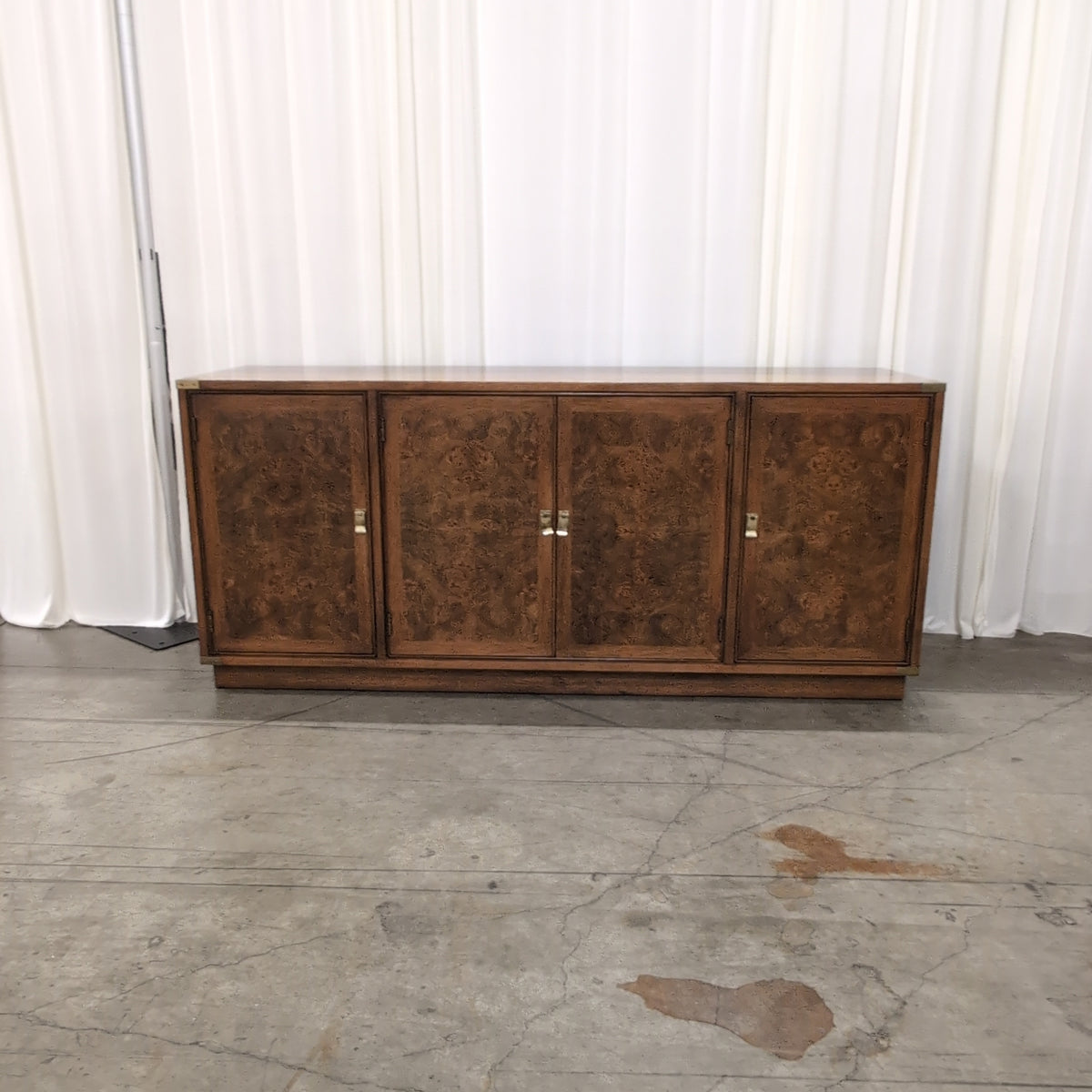 Warm Brown Burl Wood Buffet with Brass Accents
