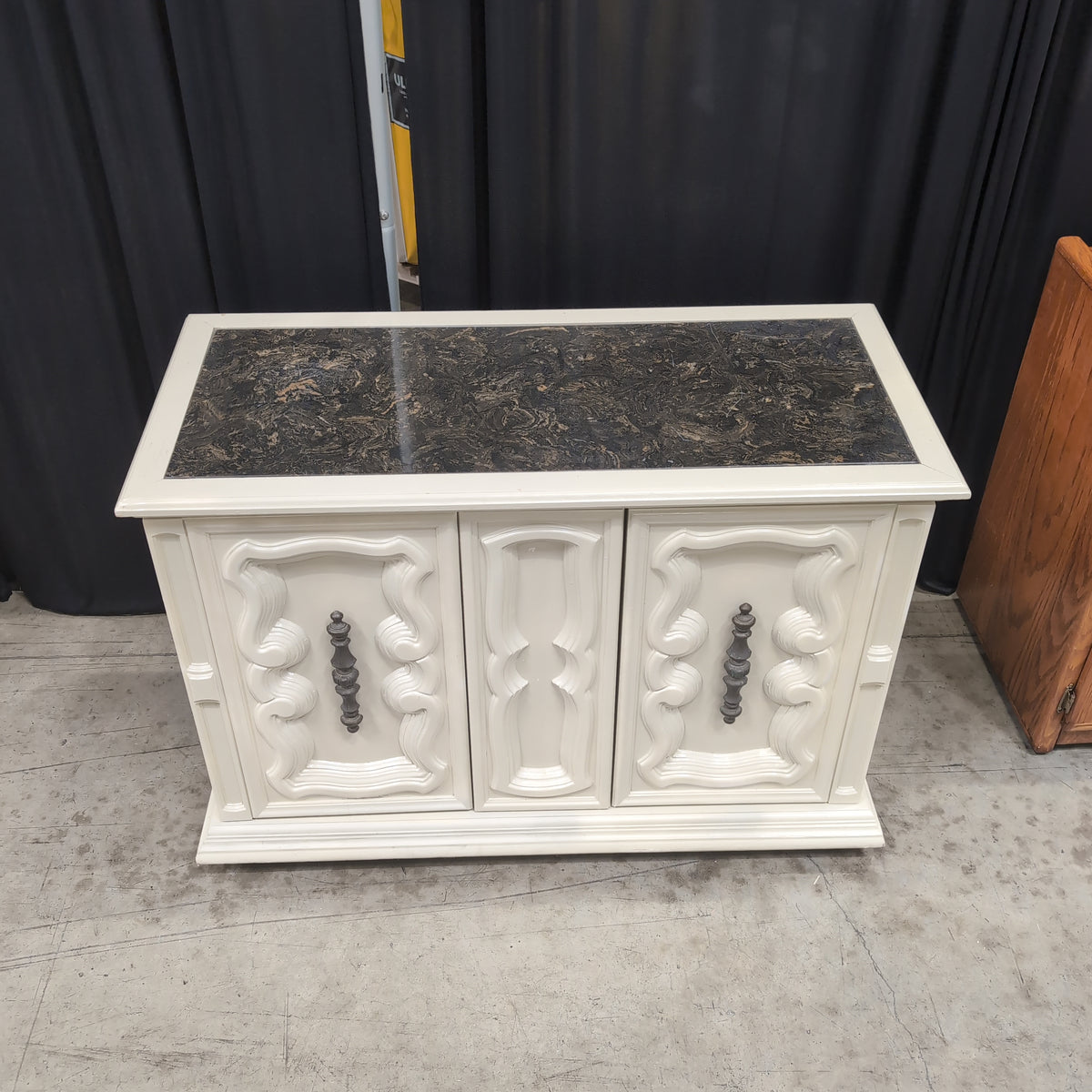 Cream Ornate French Provincial Style Buffet with Dark Top