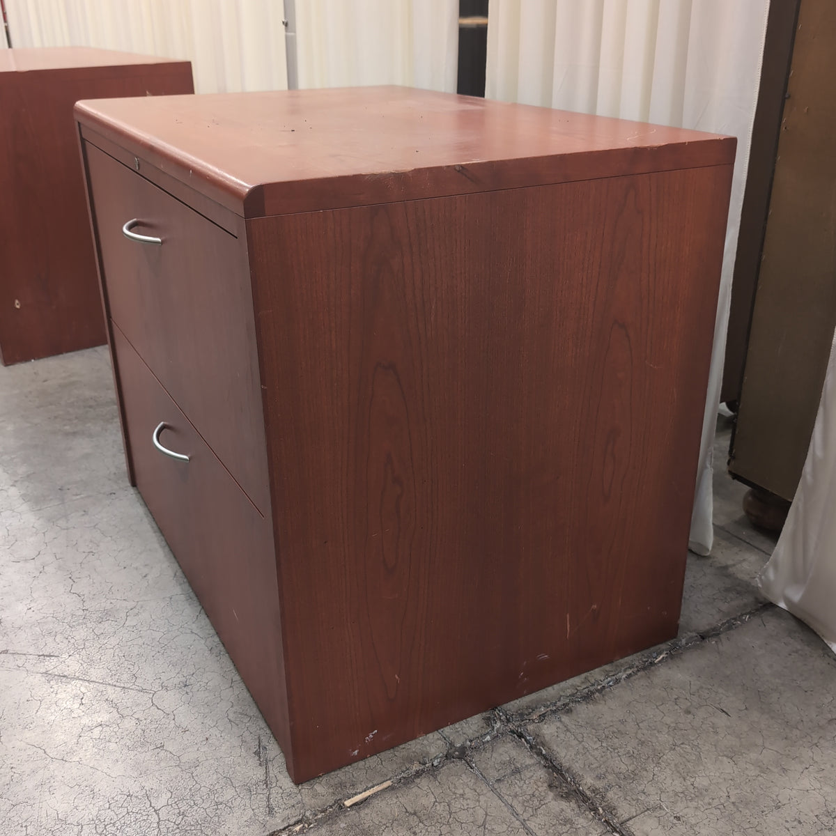 Cherry Finish Two-Drawer Storage Cabinet with Lock