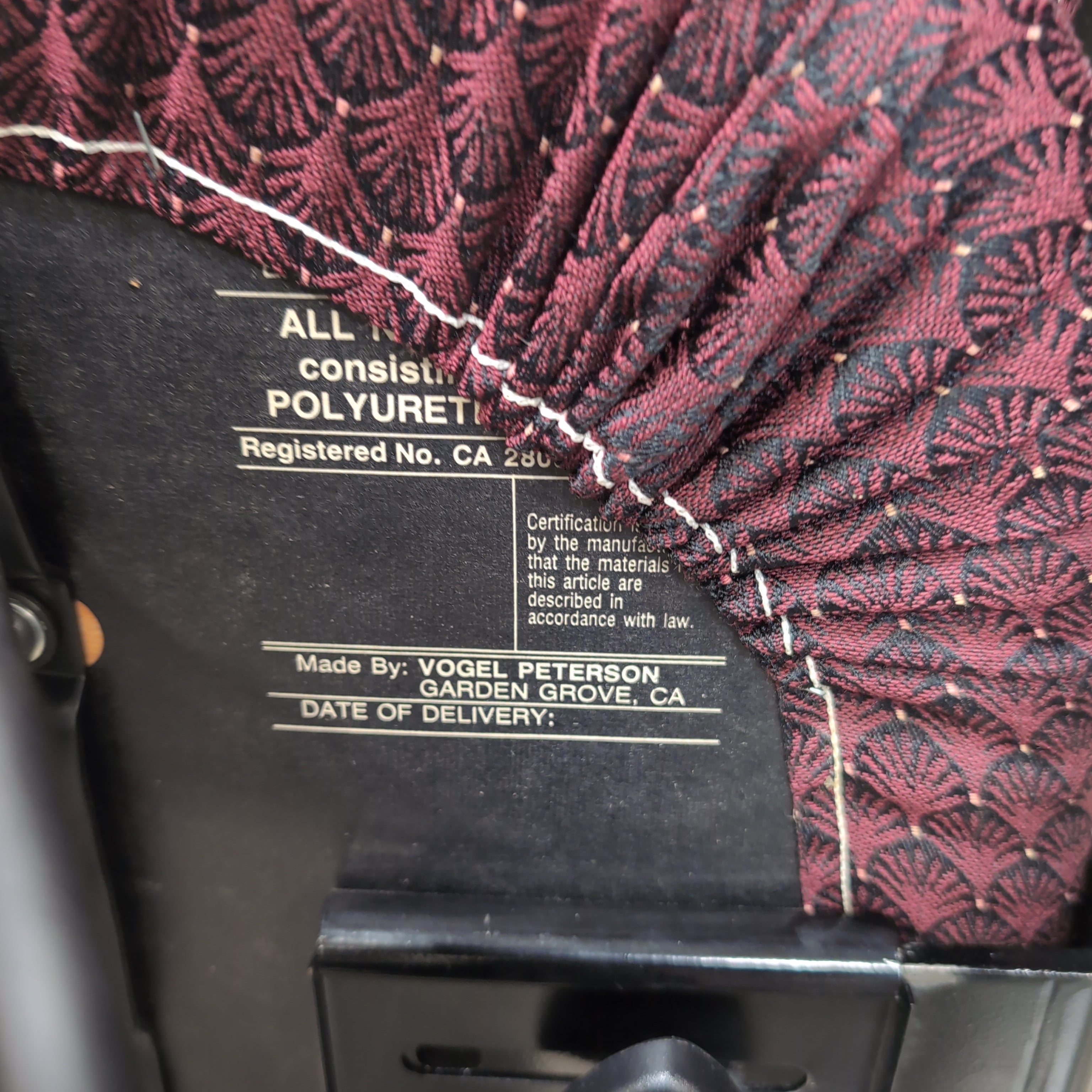 Burgundy Patterned Fabric Swivel Office Chair