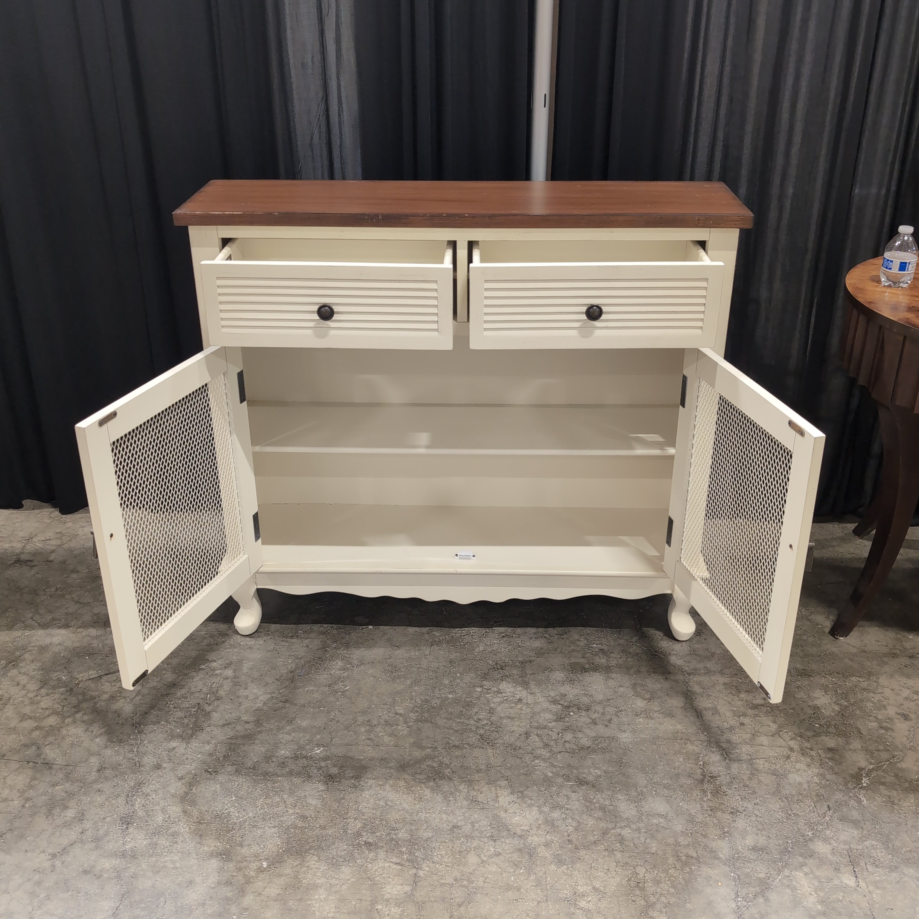 Two-Tone Cream and Brown Wood Buffet with Mesh Doors