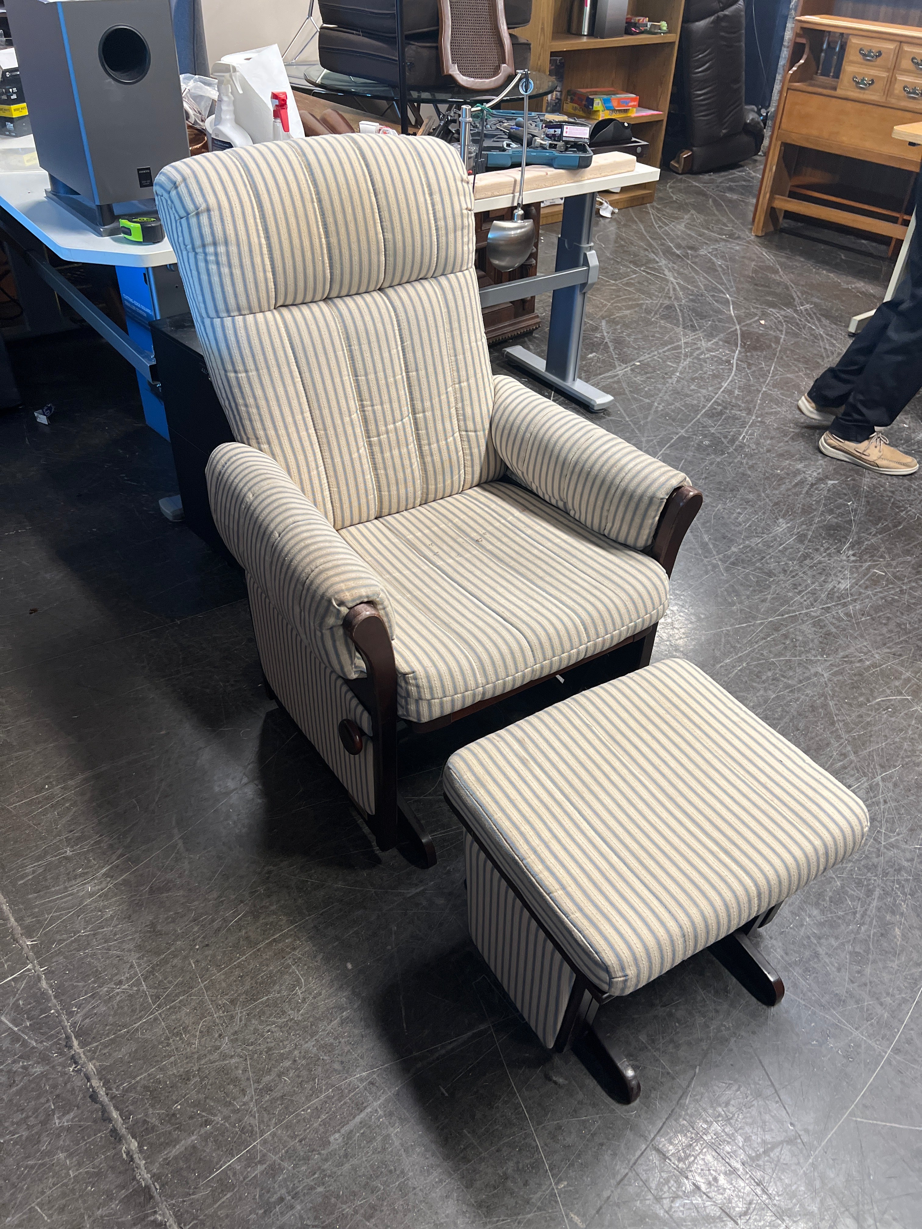 Dutailier White Striped Glider Chair