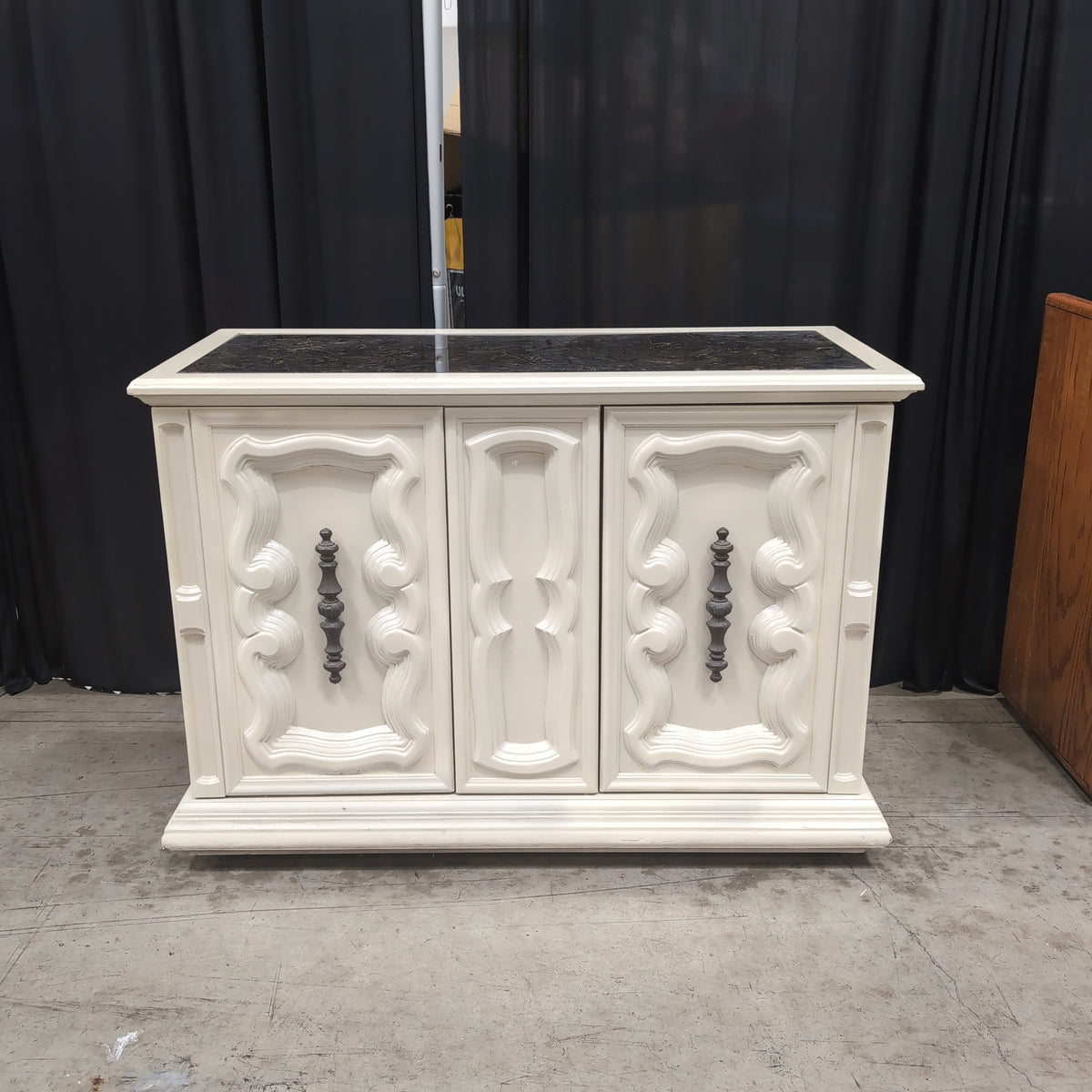 Cream Ornate French Provincial Style Buffet with Dark Top