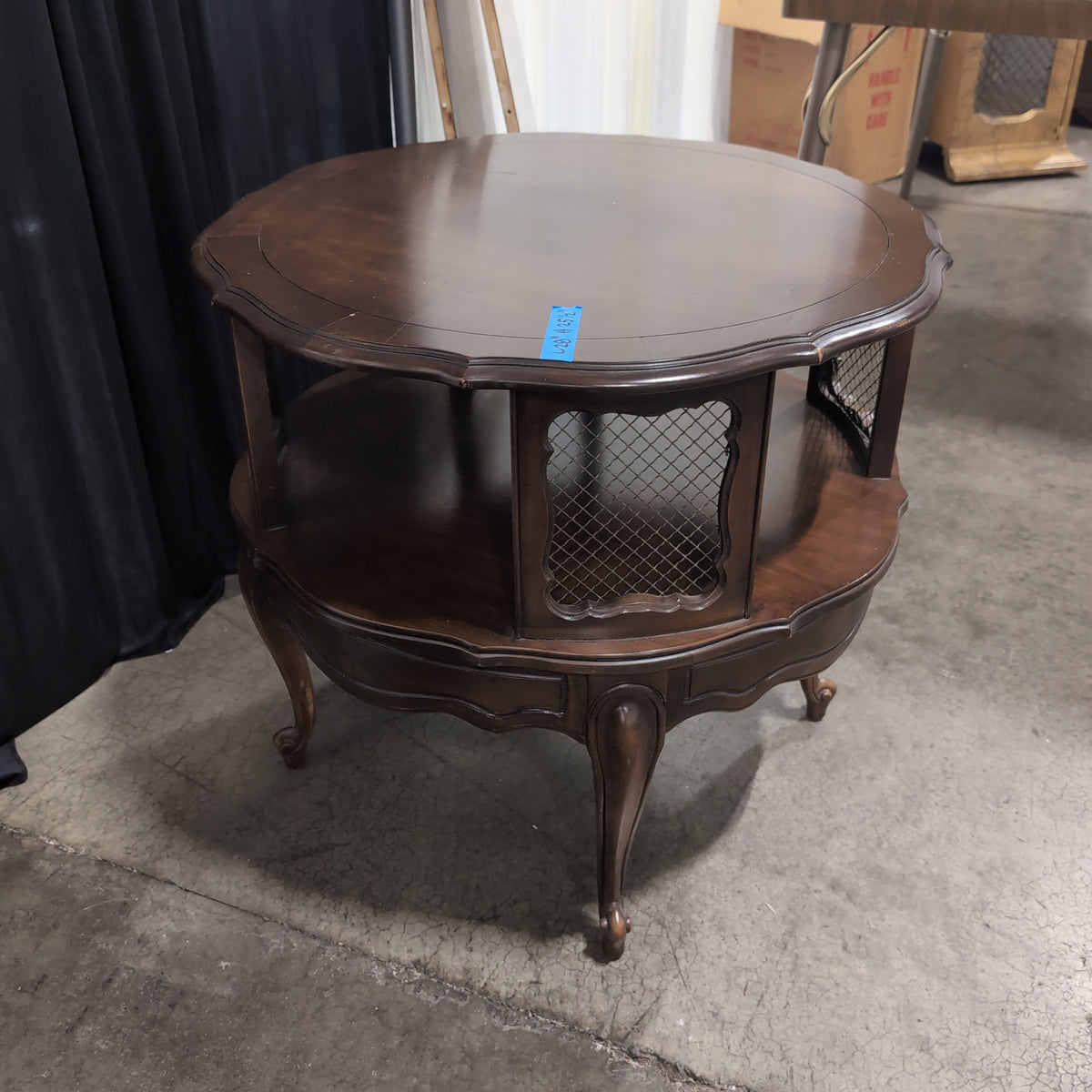 Traditional Style Two-Tiered Round End Table with Metal Mesh Panel
