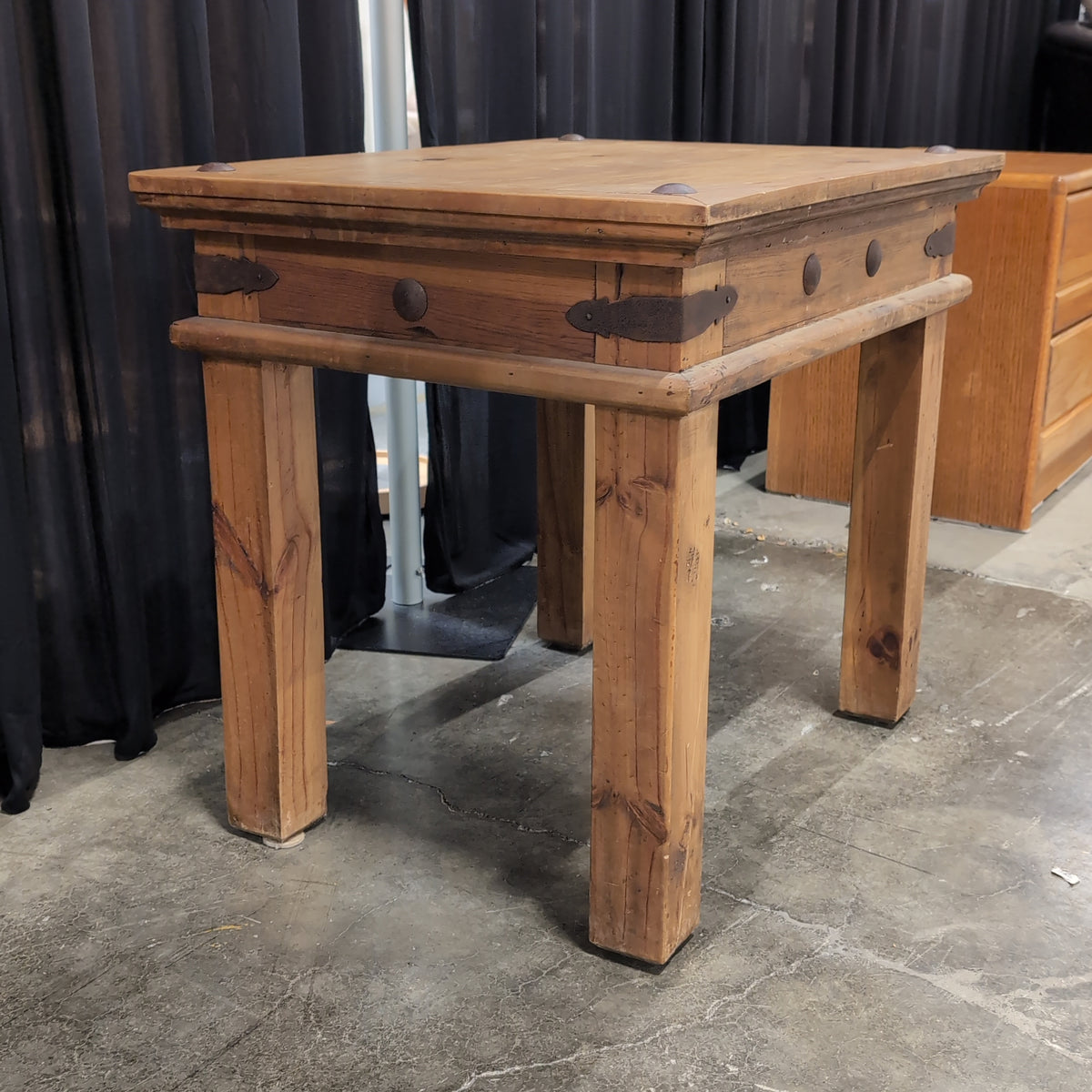 Rustic Light Brown Wood End Table with Metal Hardware