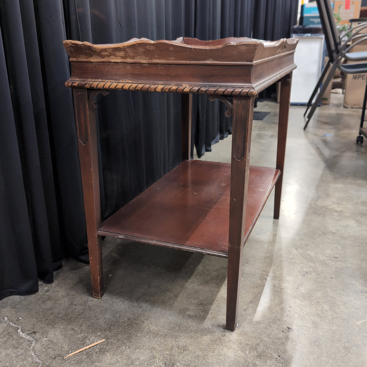 Dark Wood Carved Console Table with Lower Shelf