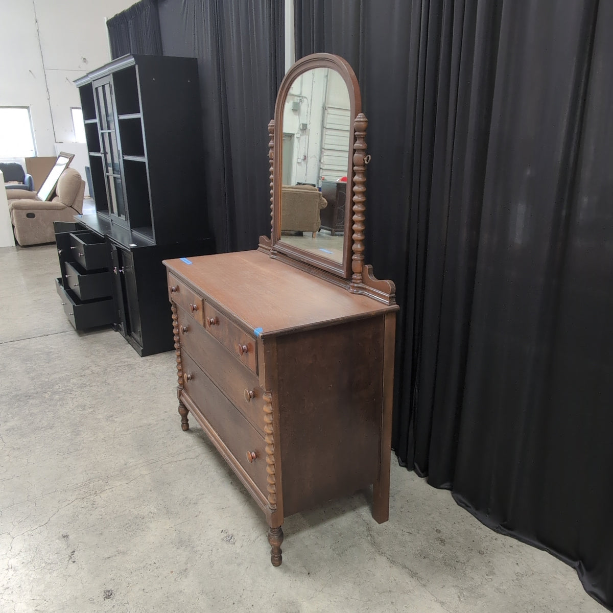 Vintage Brown Wood Dresser with Mirror