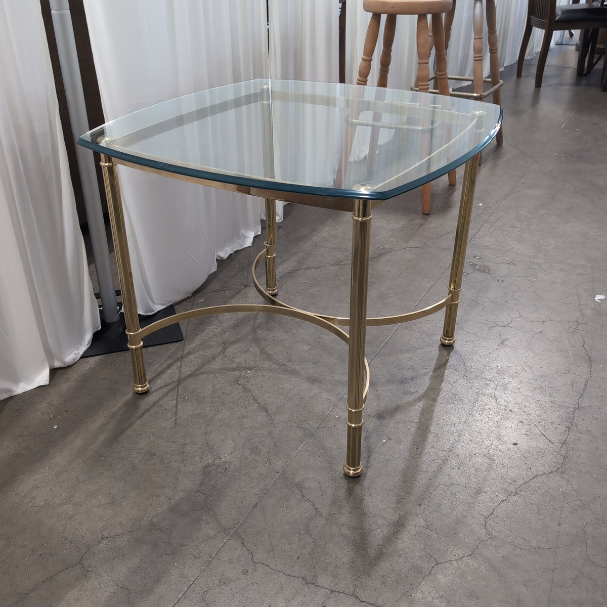 Square Brass Finish End Table with Glass Top