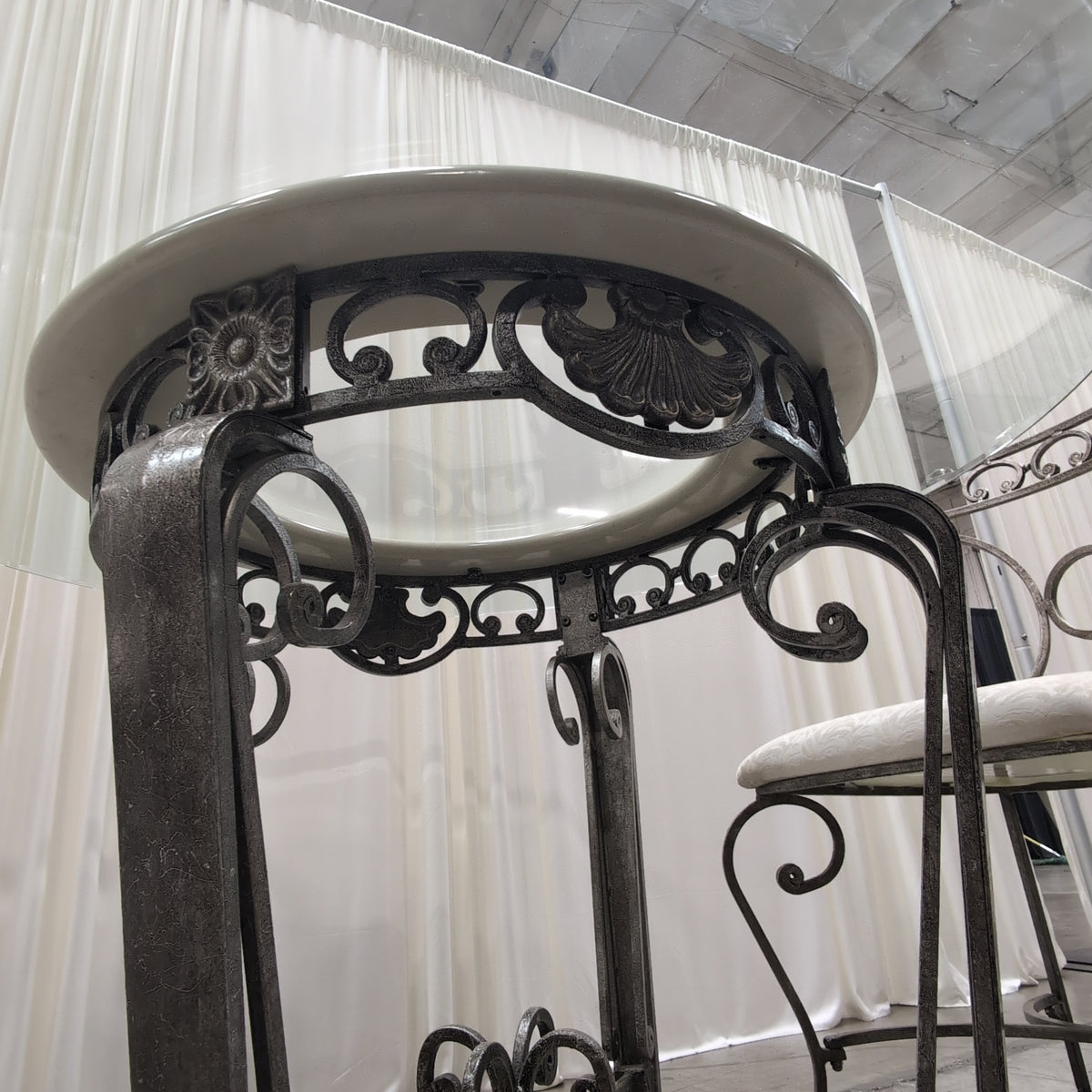 Ornate Wrought Iron Glass Dining Table with Chairs