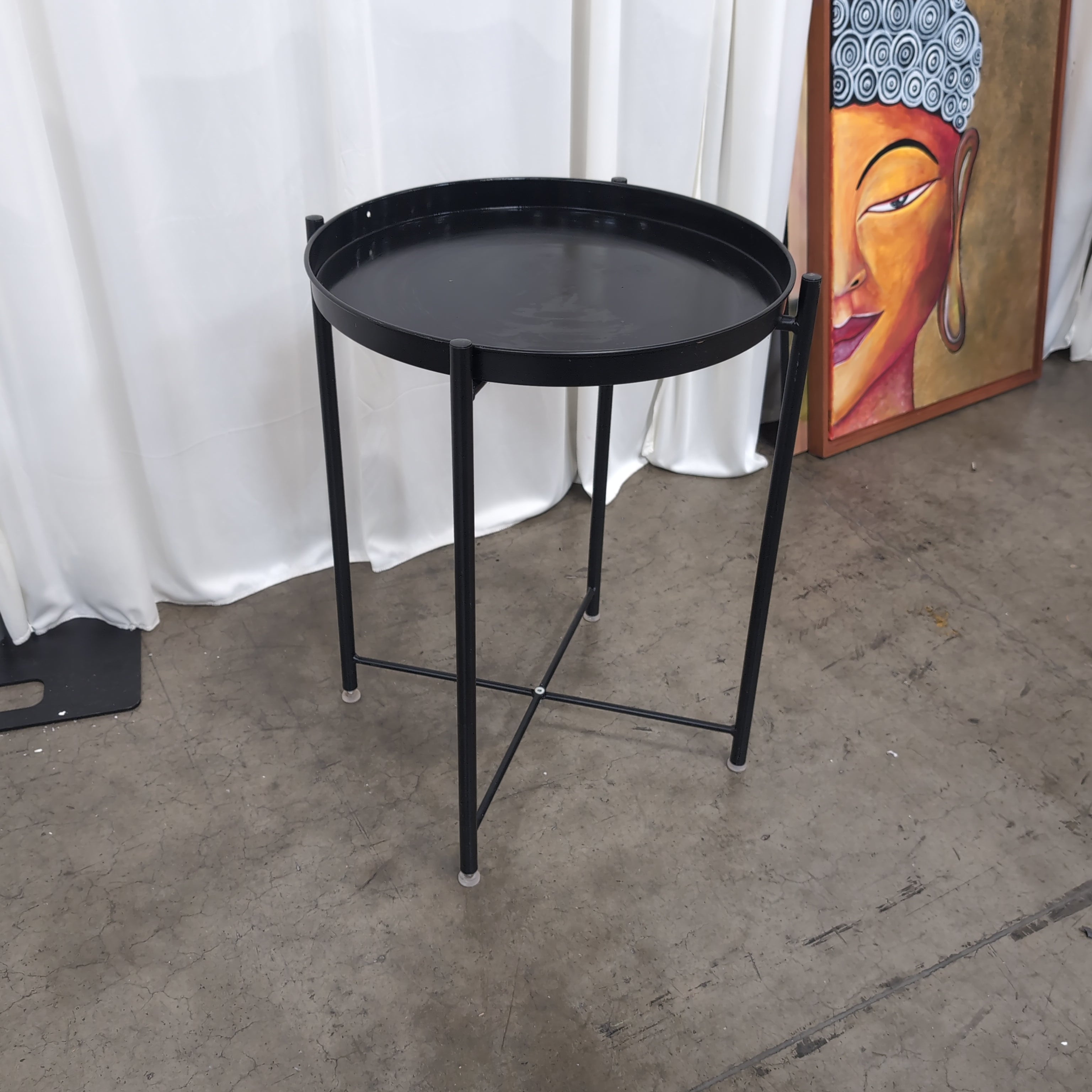 Black Metal Round Tray Top End Table