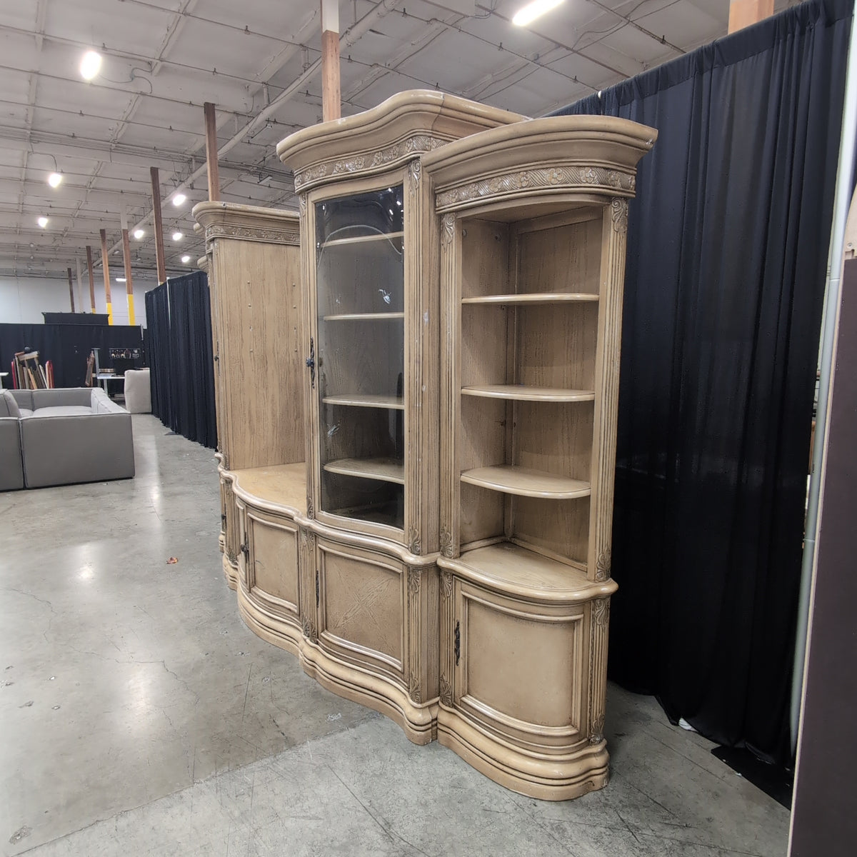 Traditional Light Brown Wood Corner Cabinet with Carved Details