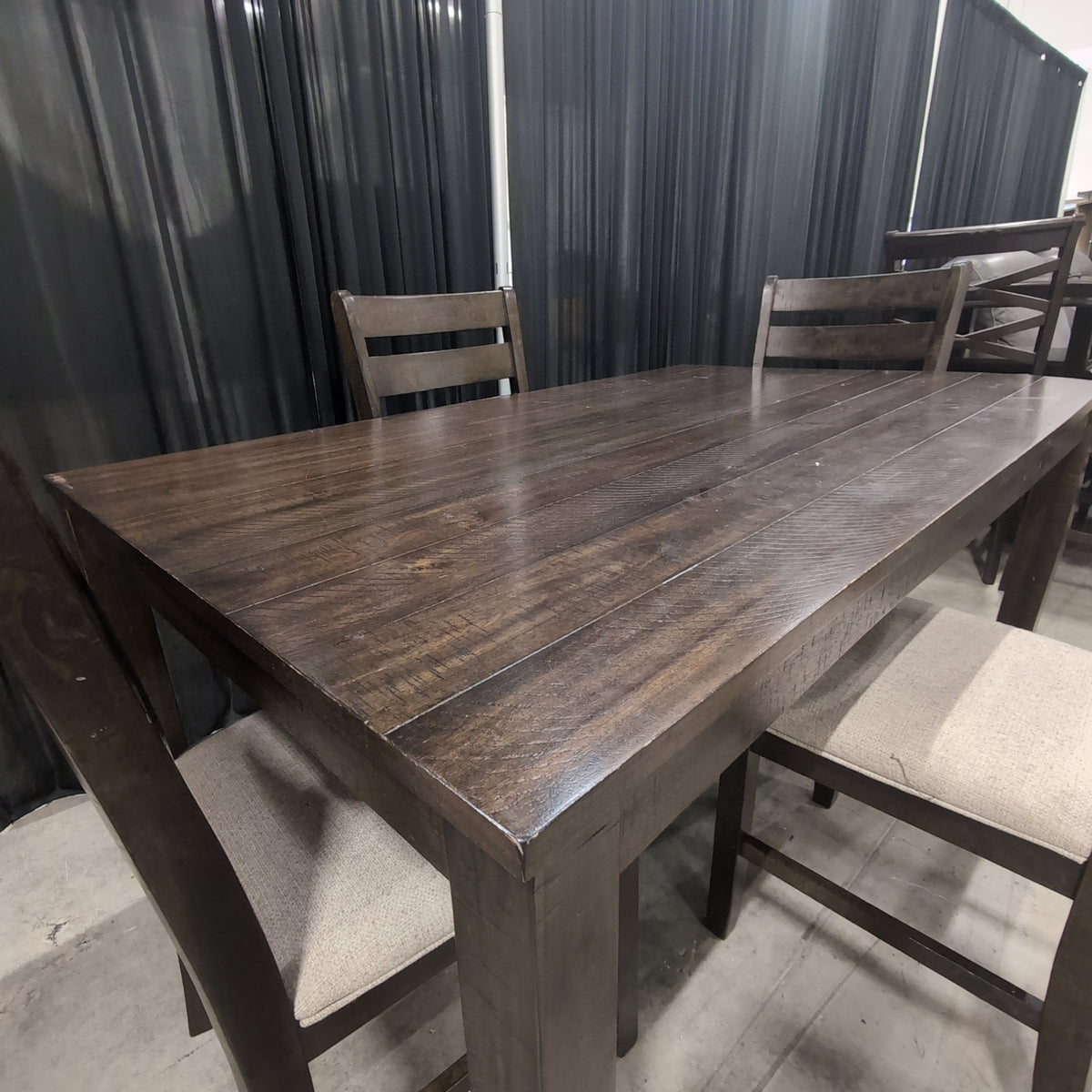 Dark Brown Hardwood Dining Table with Upholstered Seats