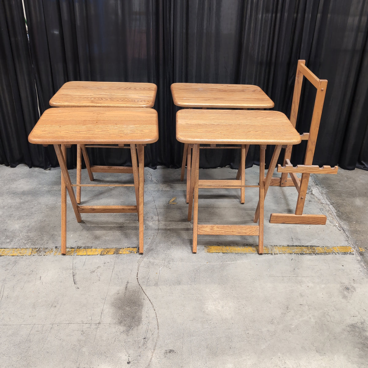 Natural Wood Folding TV Tray Set with Stand